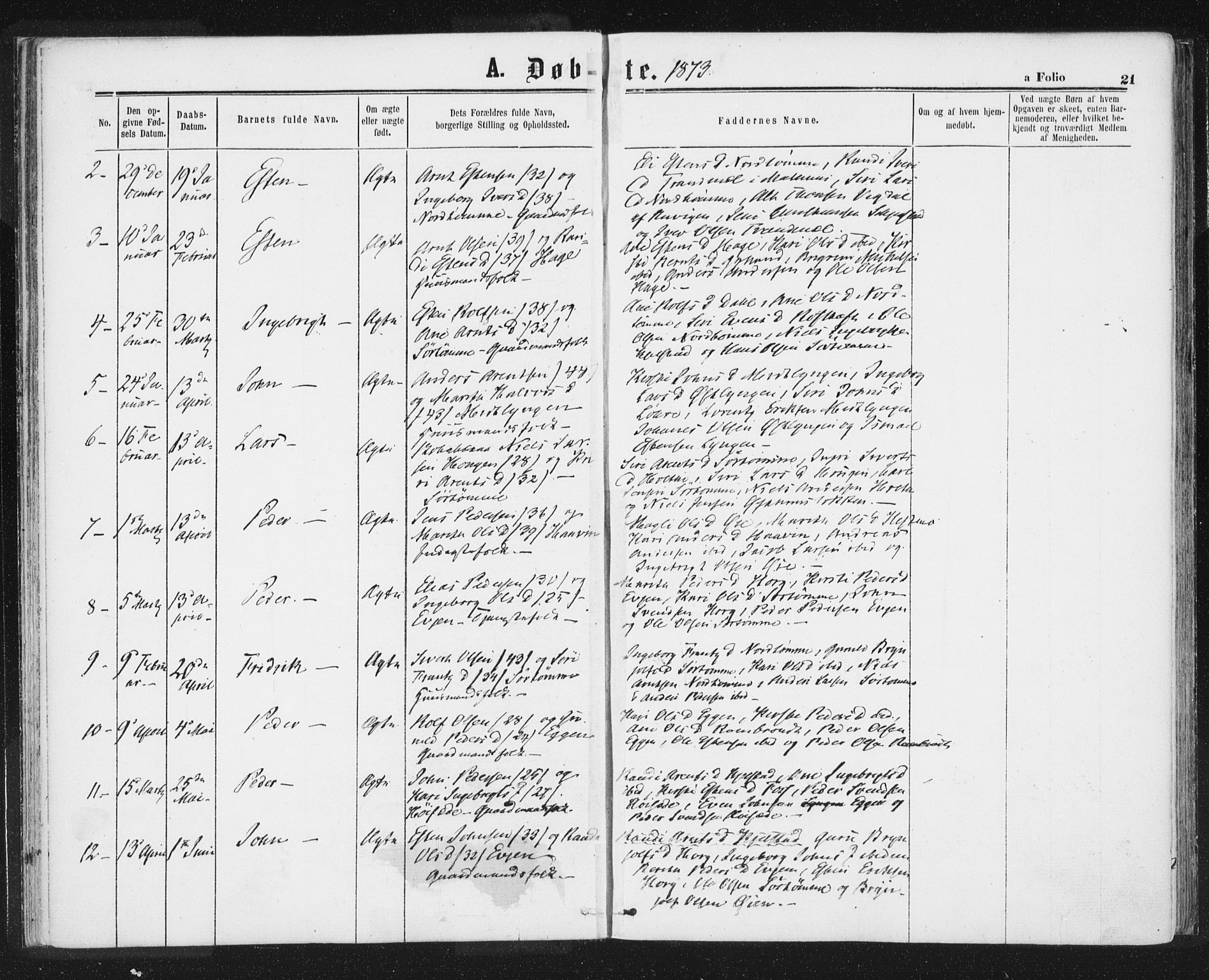 Ministerialprotokoller, klokkerbøker og fødselsregistre - Sør-Trøndelag, SAT/A-1456/692/L1104: Ministerialbok nr. 692A04, 1862-1878, s. 21