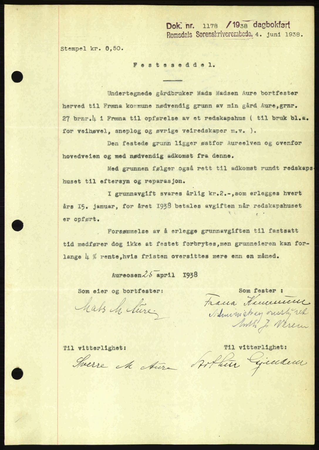Romsdal sorenskriveri, SAT/A-4149/1/2/2C: Pantebok nr. A5, 1938-1938, Dagboknr: 1178/1938