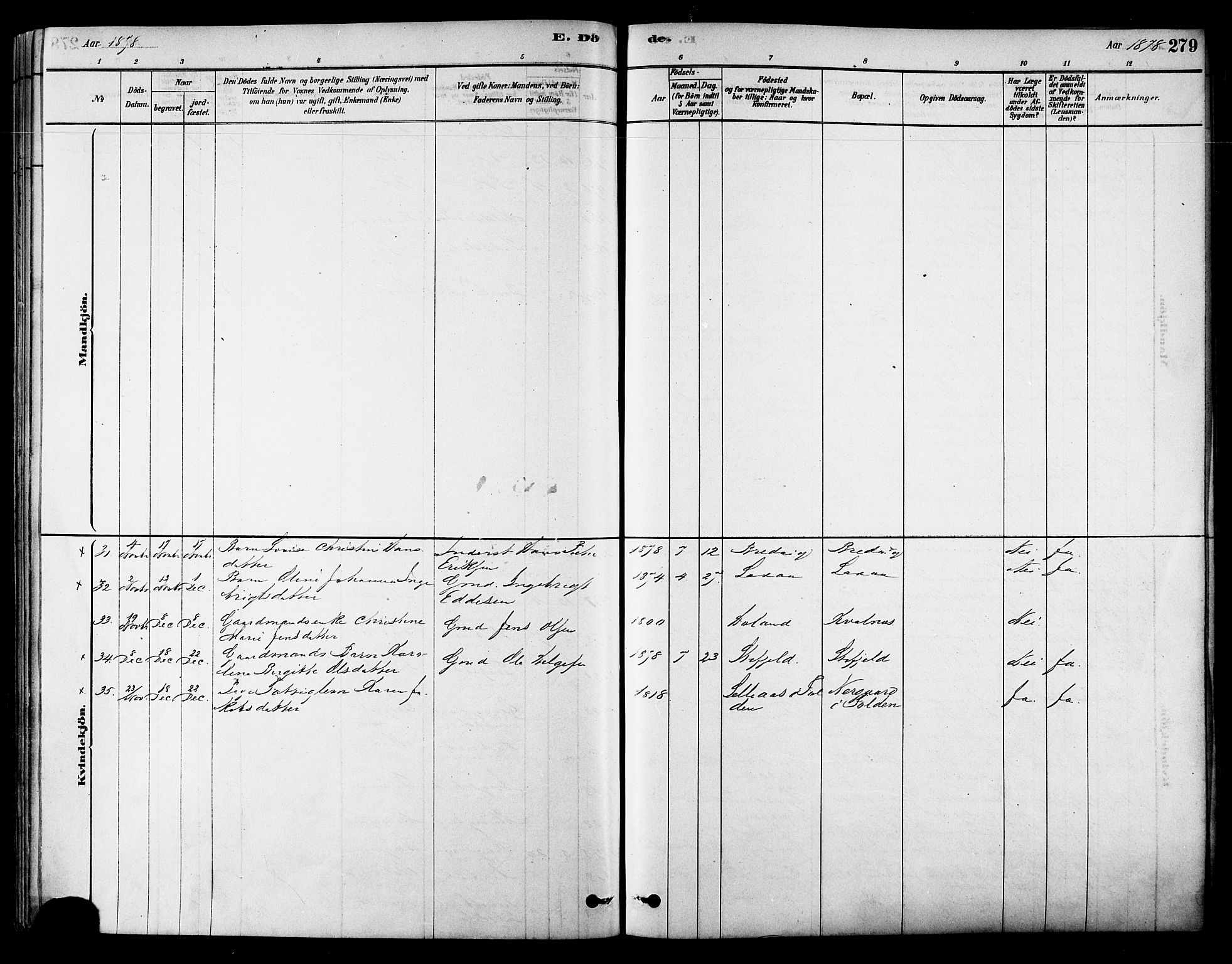 Ministerialprotokoller, klokkerbøker og fødselsregistre - Nordland, AV/SAT-A-1459/852/L0740: Ministerialbok nr. 852A10, 1878-1894, s. 279