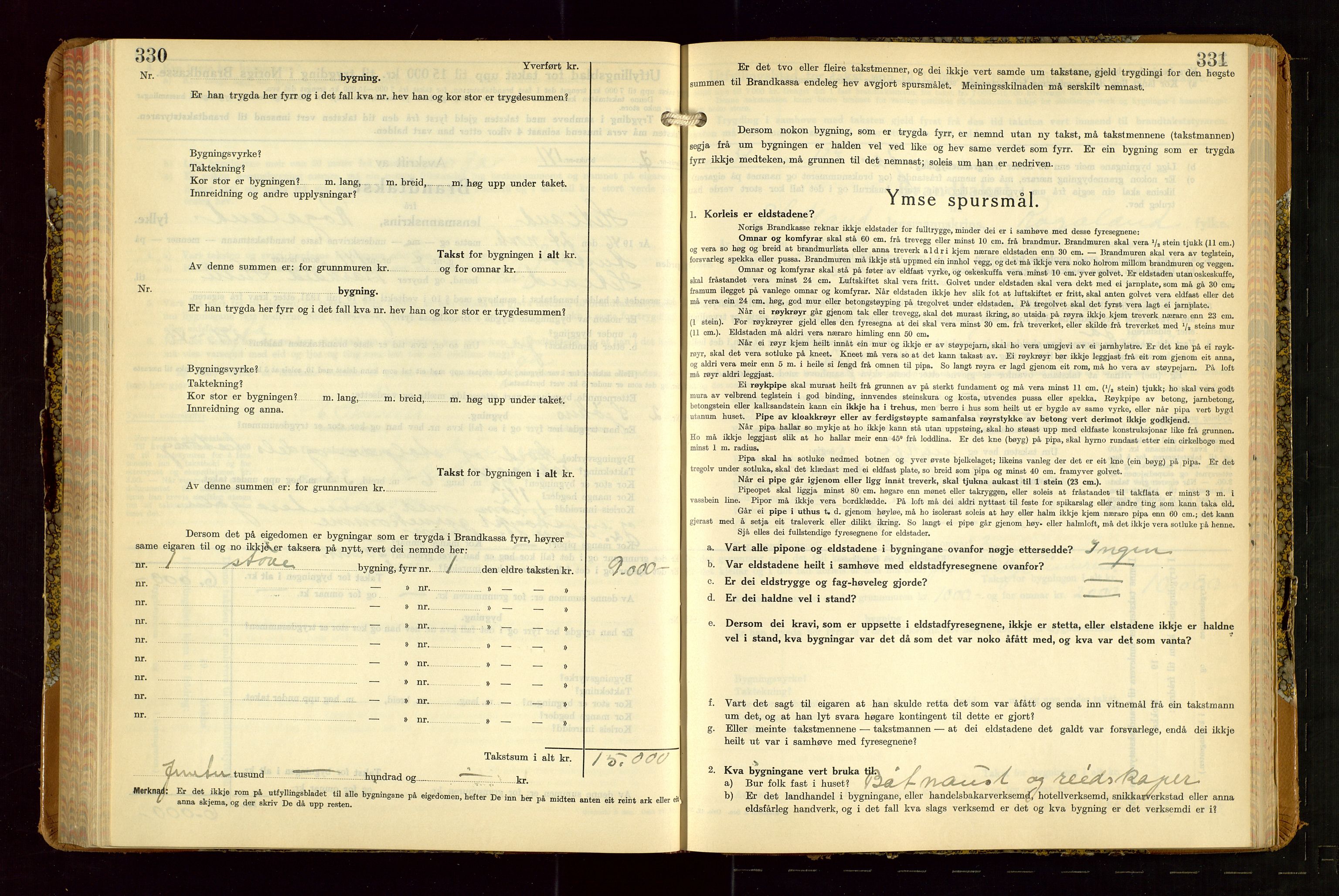 Hetland lensmannskontor, AV/SAST-A-100101/Gob/L0007: "Brandtakstbok", 1939-1949, s. 330-331