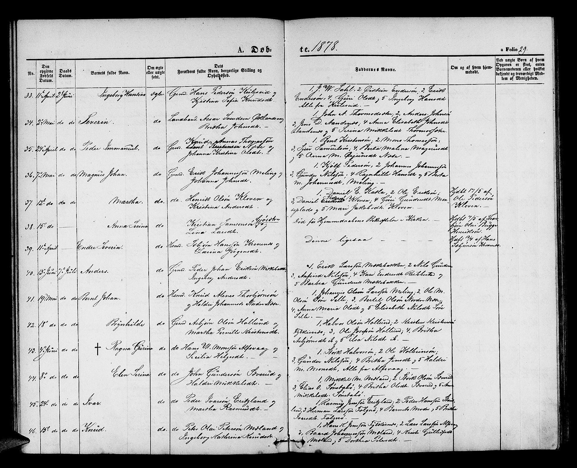 Finnås sokneprestembete, AV/SAB-A-99925/H/Ha/Hab/Habb/L0002: Klokkerbok nr. B 2, 1871-1881, s. 29