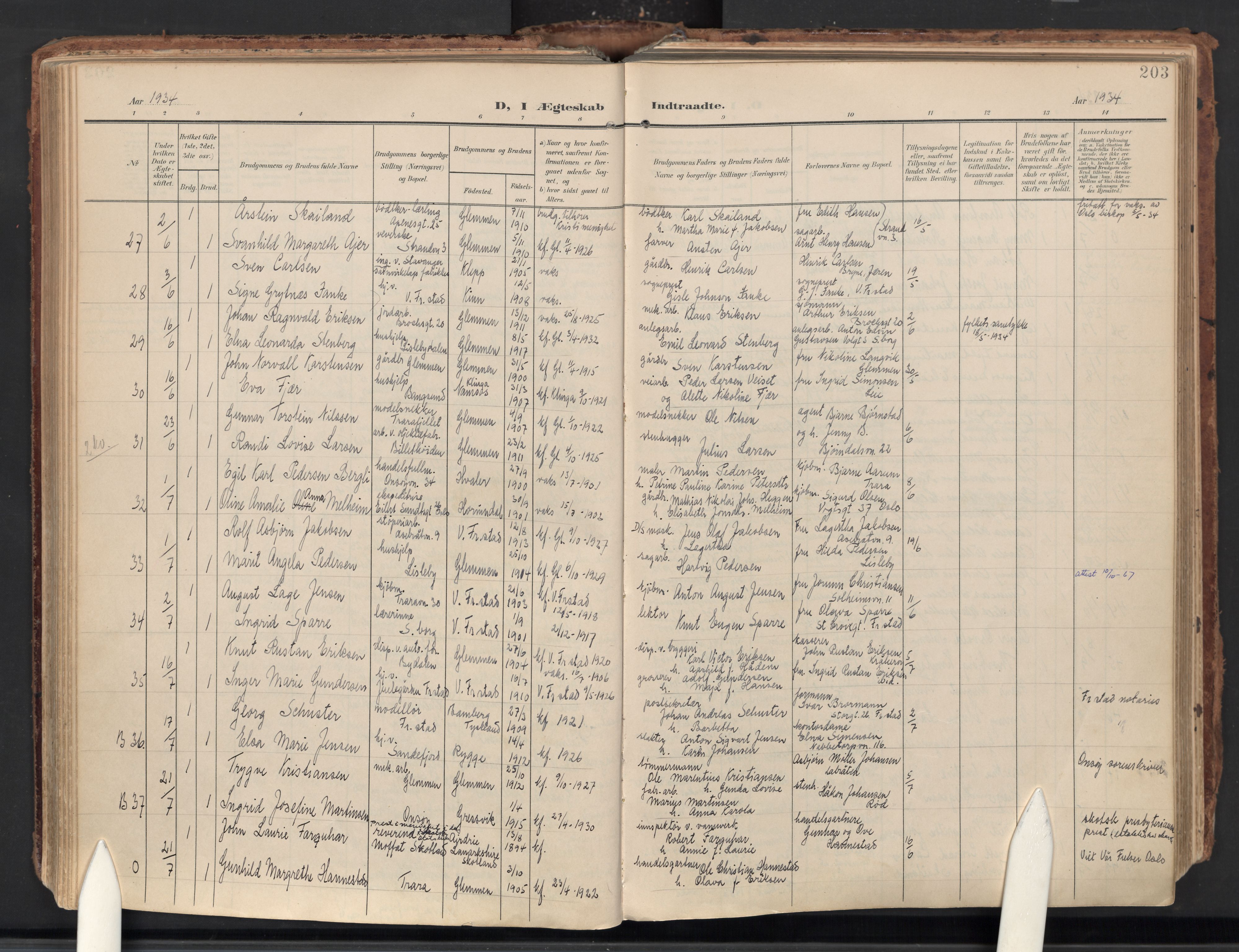 Glemmen prestekontor Kirkebøker, AV/SAO-A-10908/F/Fa/L0016: Ministerialbok nr. 16, 1903-1937, s. 203