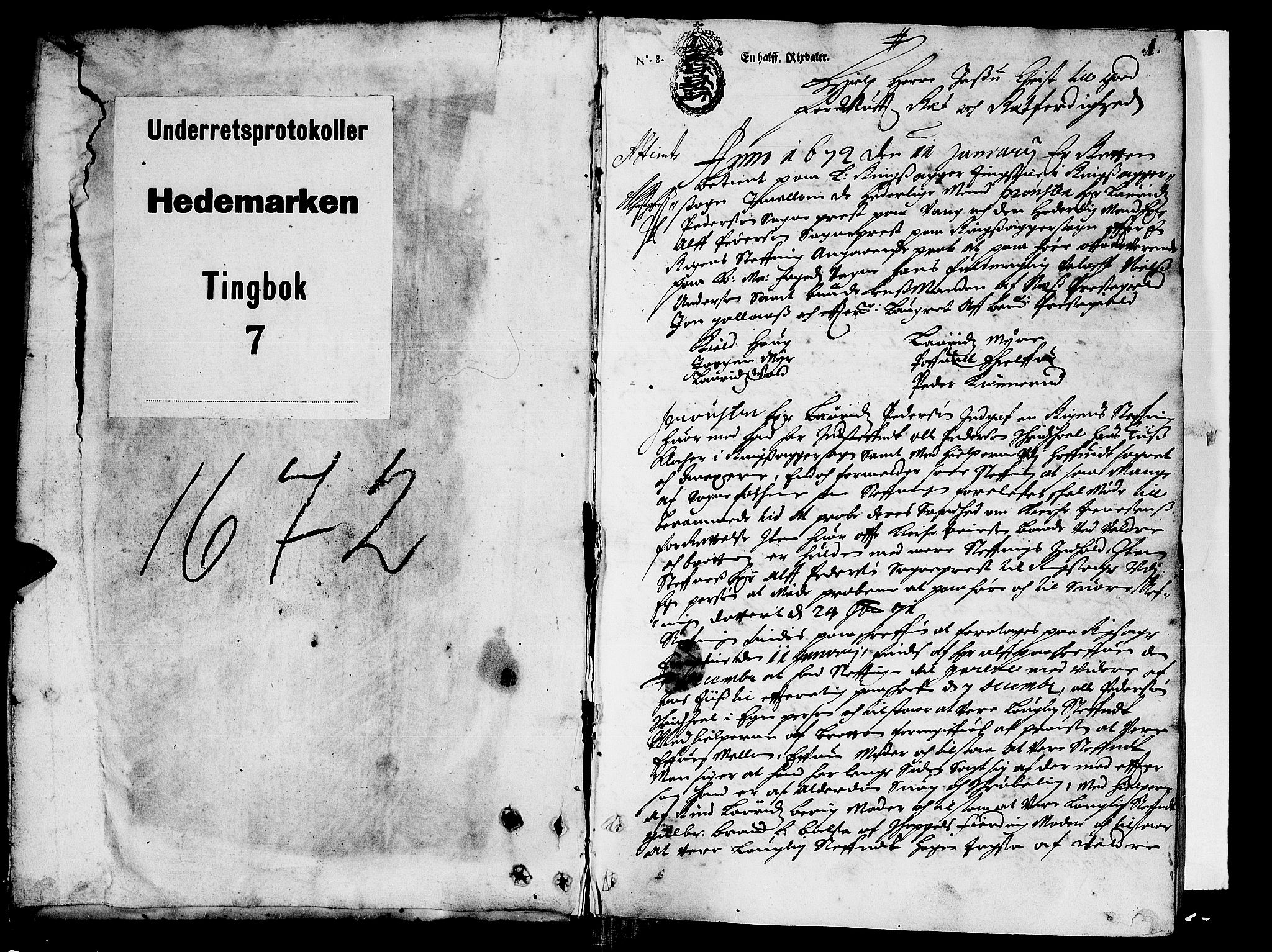 Hedemarken sorenskriveri, AV/SAH-TING-034/G/Gb/L0008: Tingbok, 1672, s. 1a
