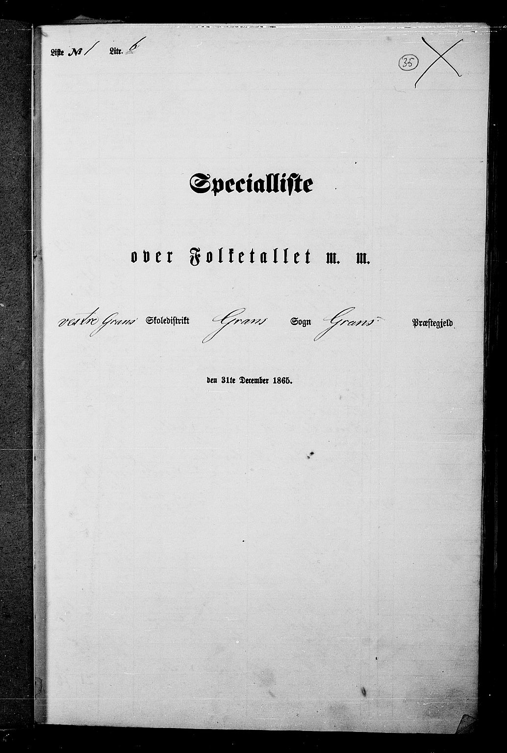 RA, Folketelling 1865 for 0534P Gran prestegjeld, 1865, s. 32