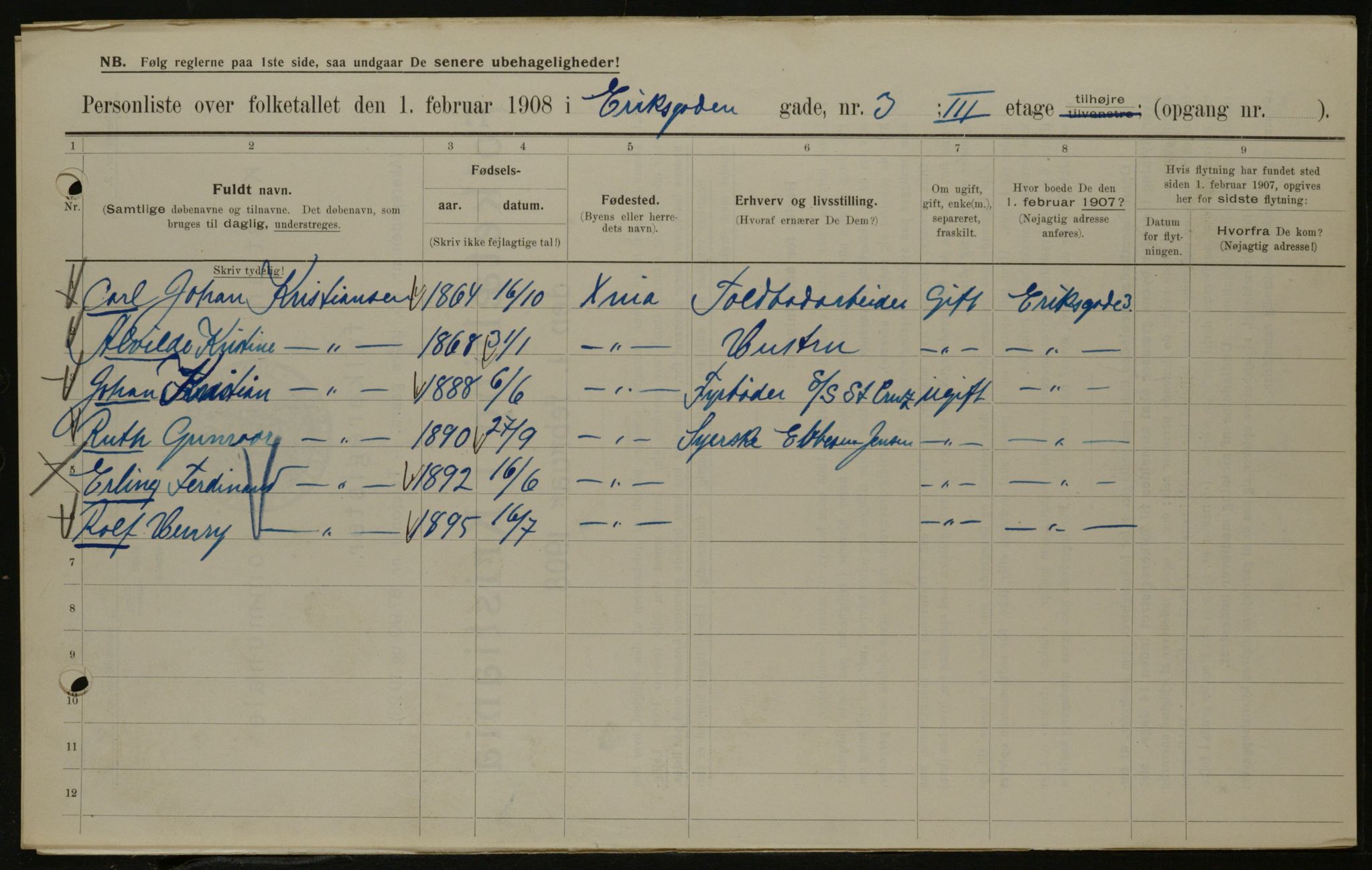 OBA, Kommunal folketelling 1.2.1908 for Kristiania kjøpstad, 1908, s. 17983