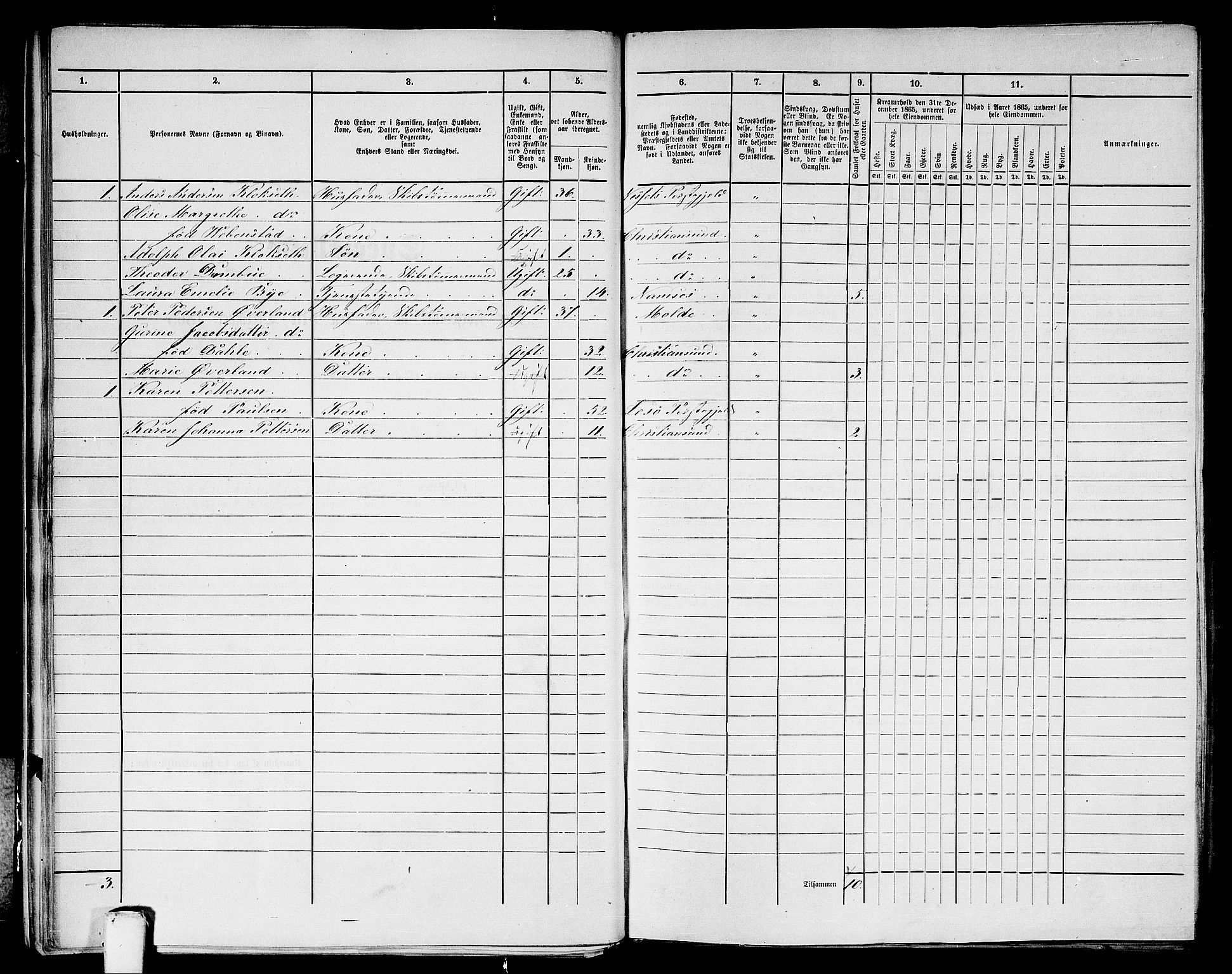 RA, Folketelling 1865 for 1503B Kristiansund prestegjeld, Kristiansund kjøpstad, 1865, s. 37