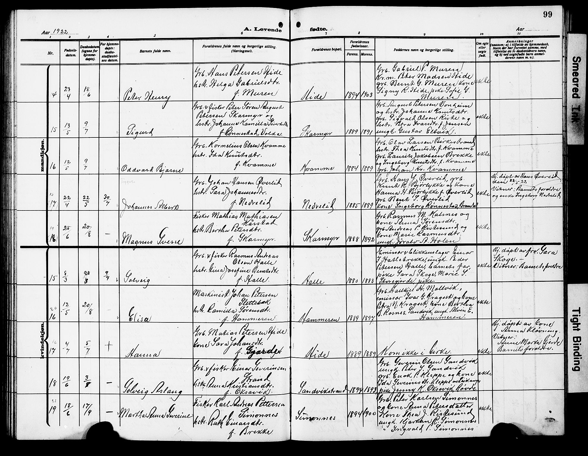 Ministerialprotokoller, klokkerbøker og fødselsregistre - Møre og Romsdal, AV/SAT-A-1454/503/L0050: Klokkerbok nr. 503C05, 1909-1922, s. 99