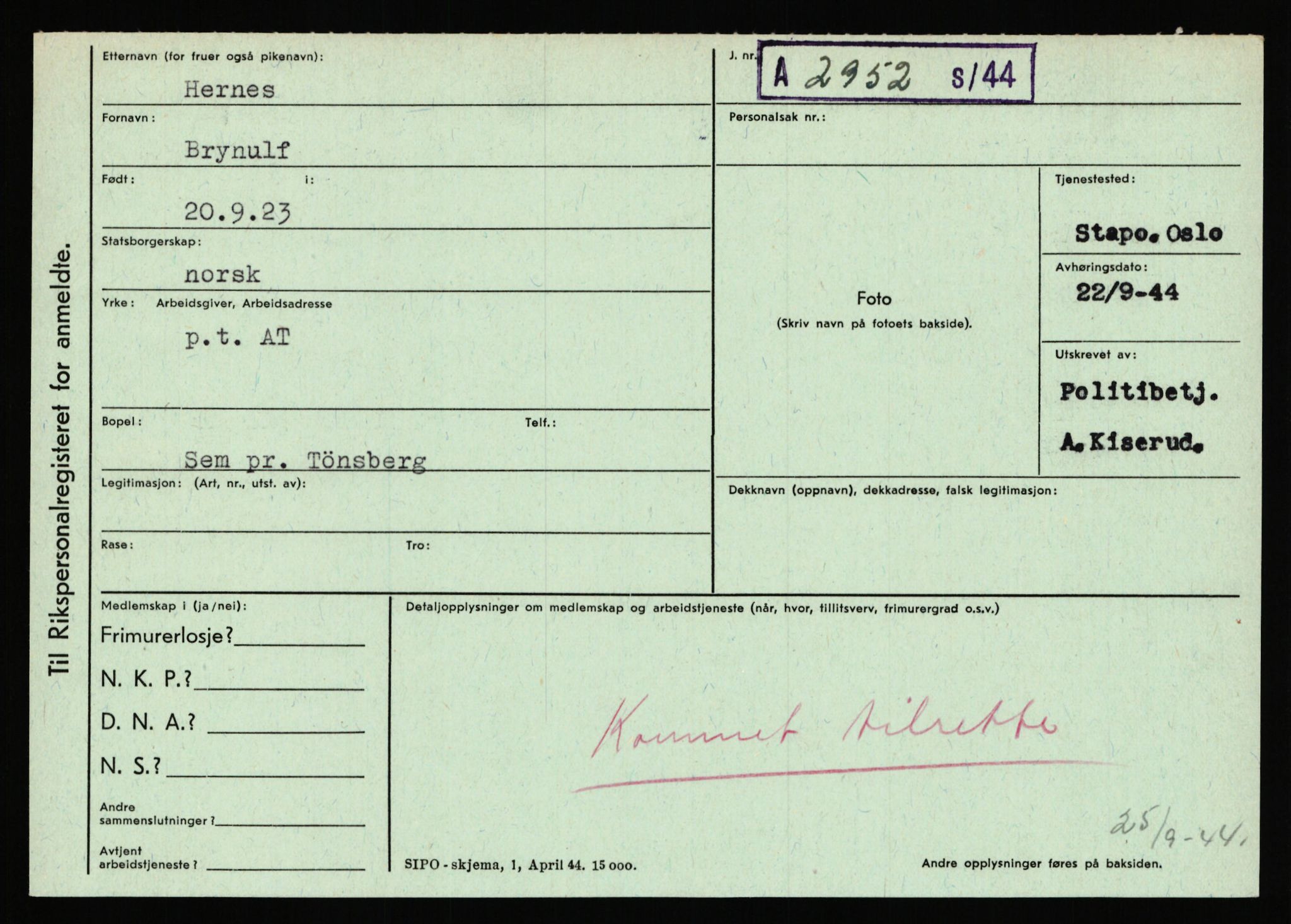 Statspolitiet - Hovedkontoret / Osloavdelingen, AV/RA-S-1329/C/Ca/L0006: Hanche - Hokstvedt, 1943-1945, s. 3996