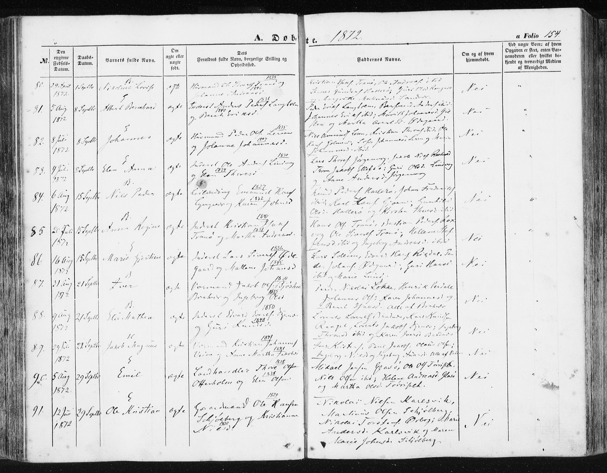 Ministerialprotokoller, klokkerbøker og fødselsregistre - Møre og Romsdal, SAT/A-1454/581/L0937: Ministerialbok nr. 581A05, 1853-1872, s. 154
