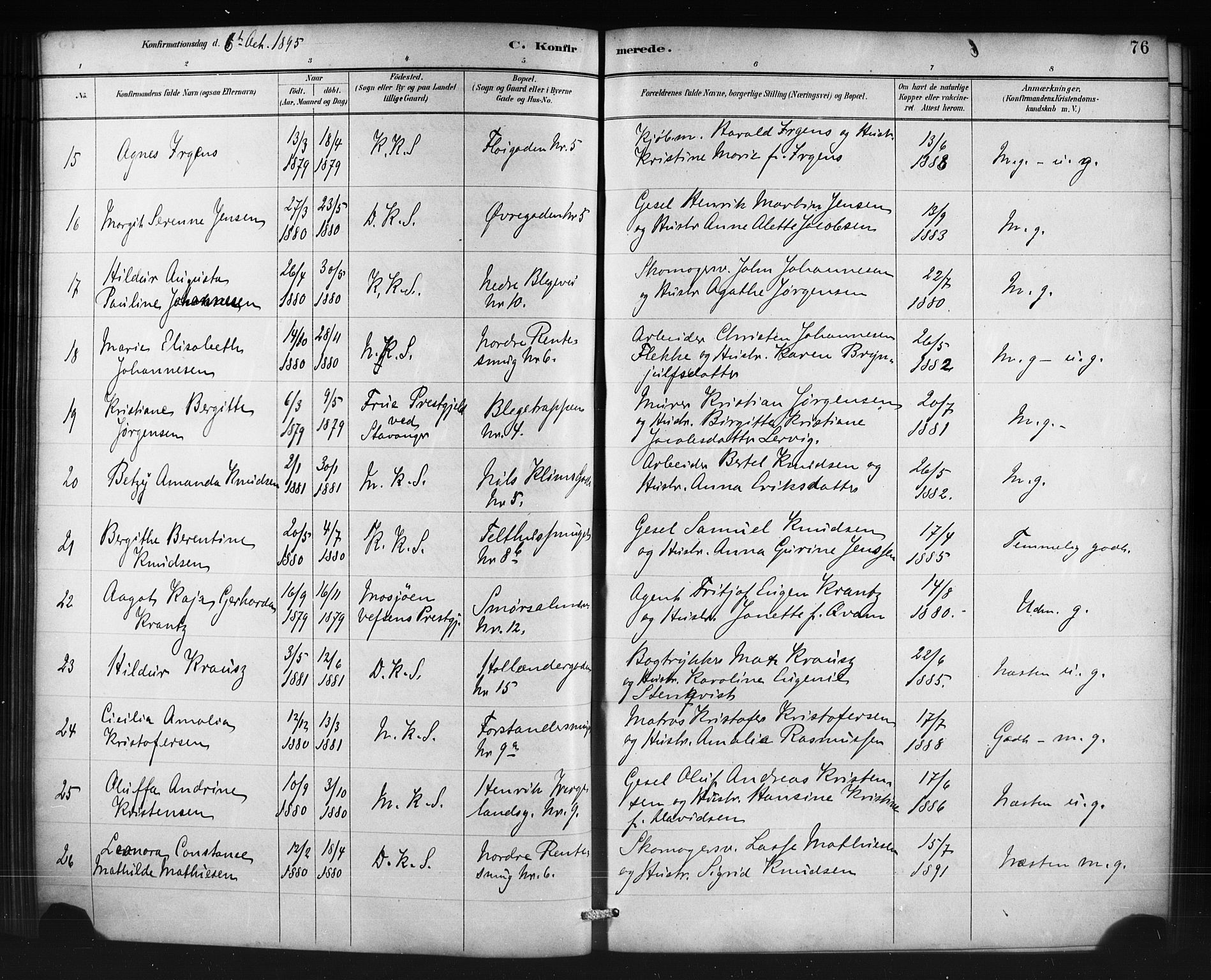 Korskirken sokneprestembete, AV/SAB-A-76101/H/Haa/L0071: Residerende kapellans bok nr. A 6, 1885-1912, s. 76