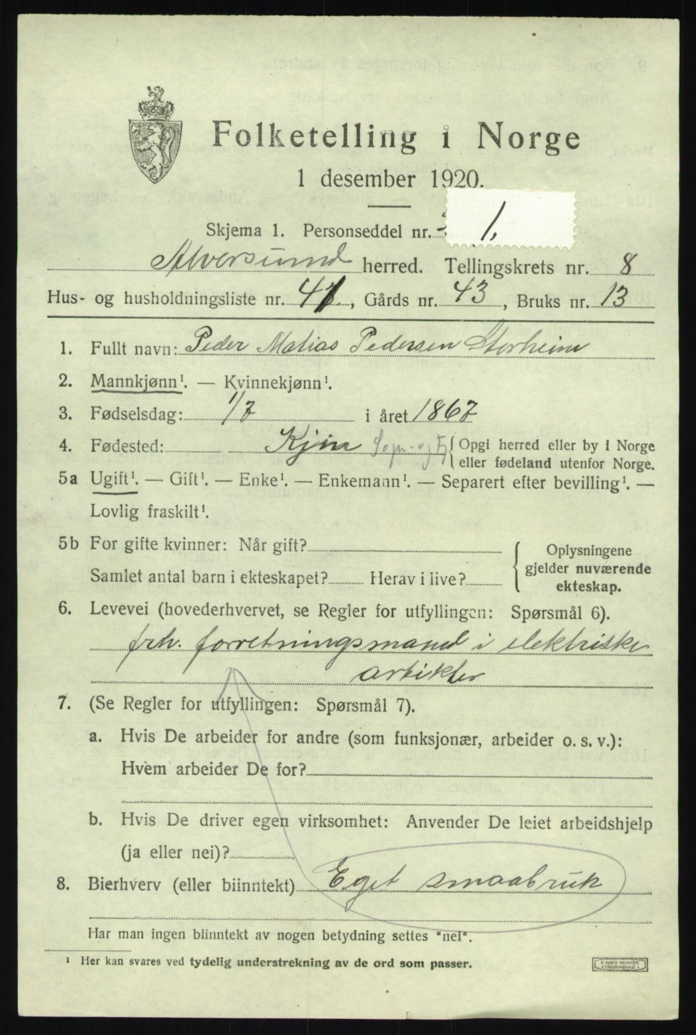 SAB, Folketelling 1920 for 1257 Alversund herred, 1920, s. 5298