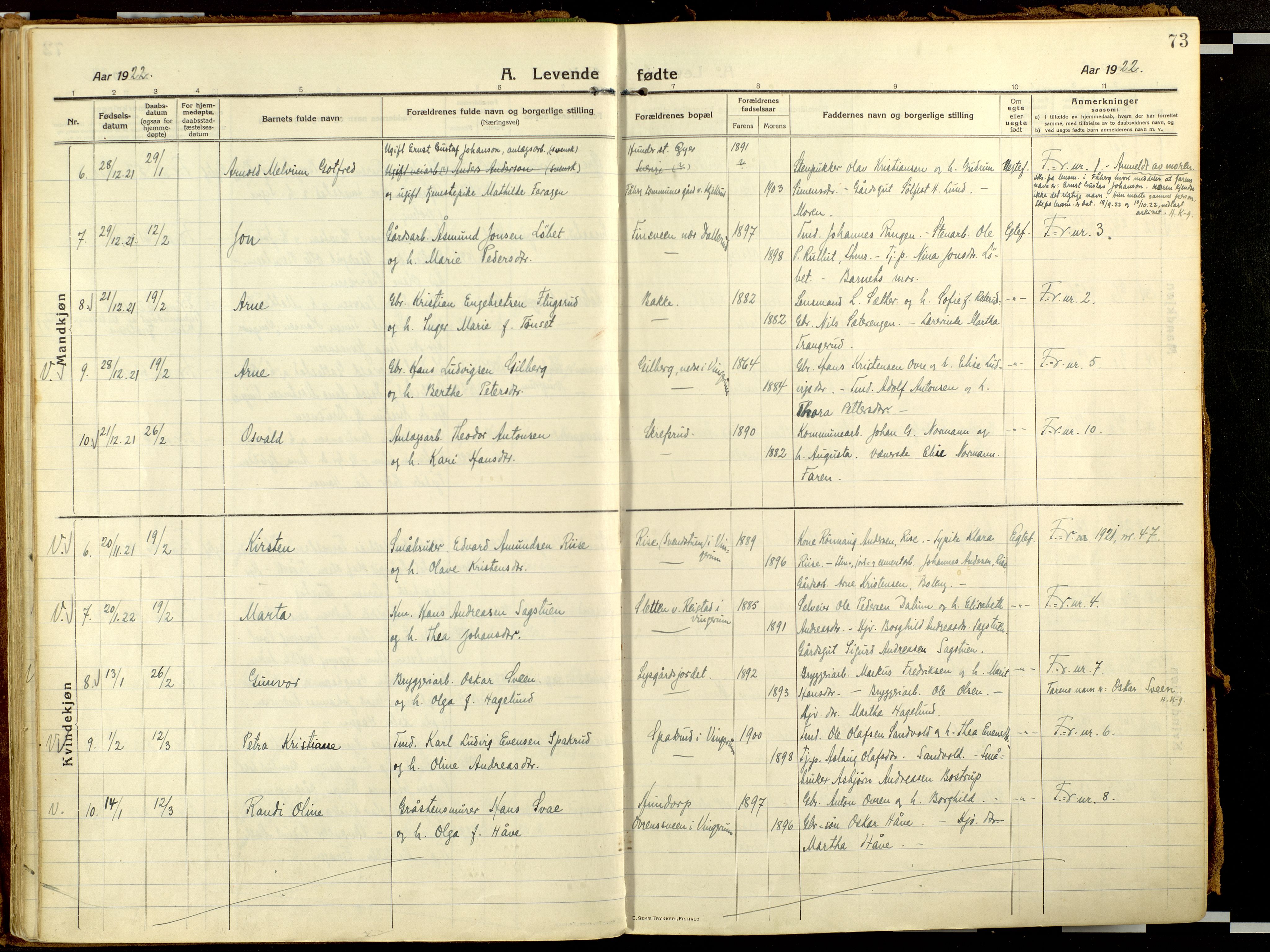 Fåberg prestekontor, AV/SAH-PREST-086/H/Ha/Haa/L0013: Ministerialbok nr. 13, 1913-1928, s. 73