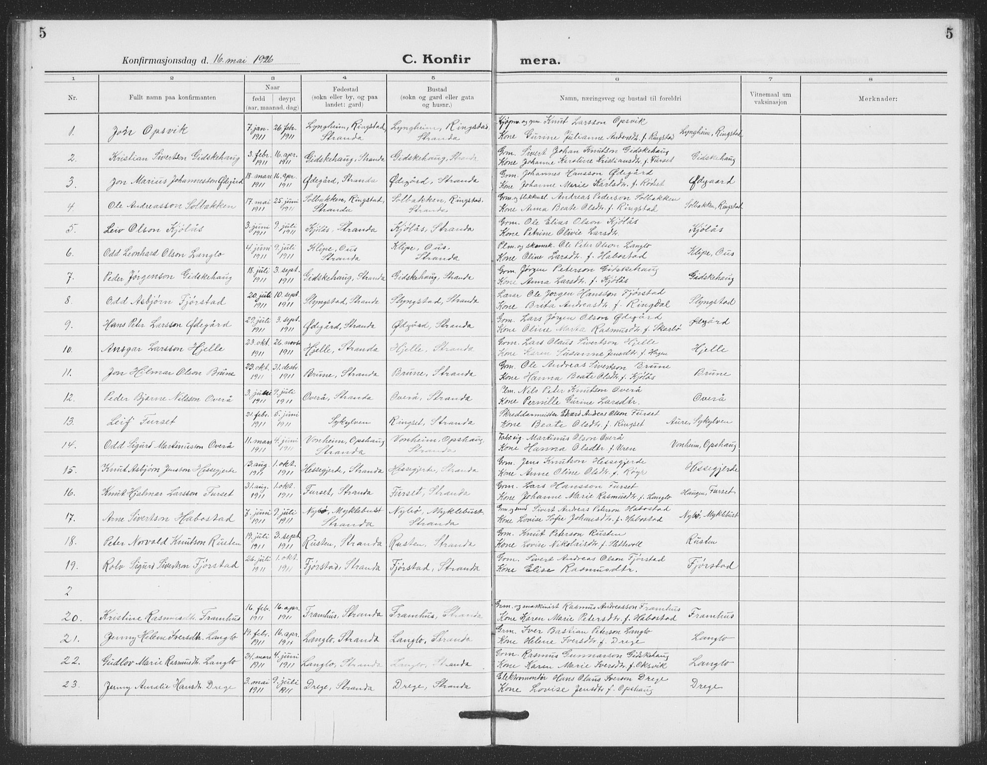 Ministerialprotokoller, klokkerbøker og fødselsregistre - Møre og Romsdal, SAT/A-1454/520/L0294: Klokkerbok nr. 520C06, 1923-1938, s. 5