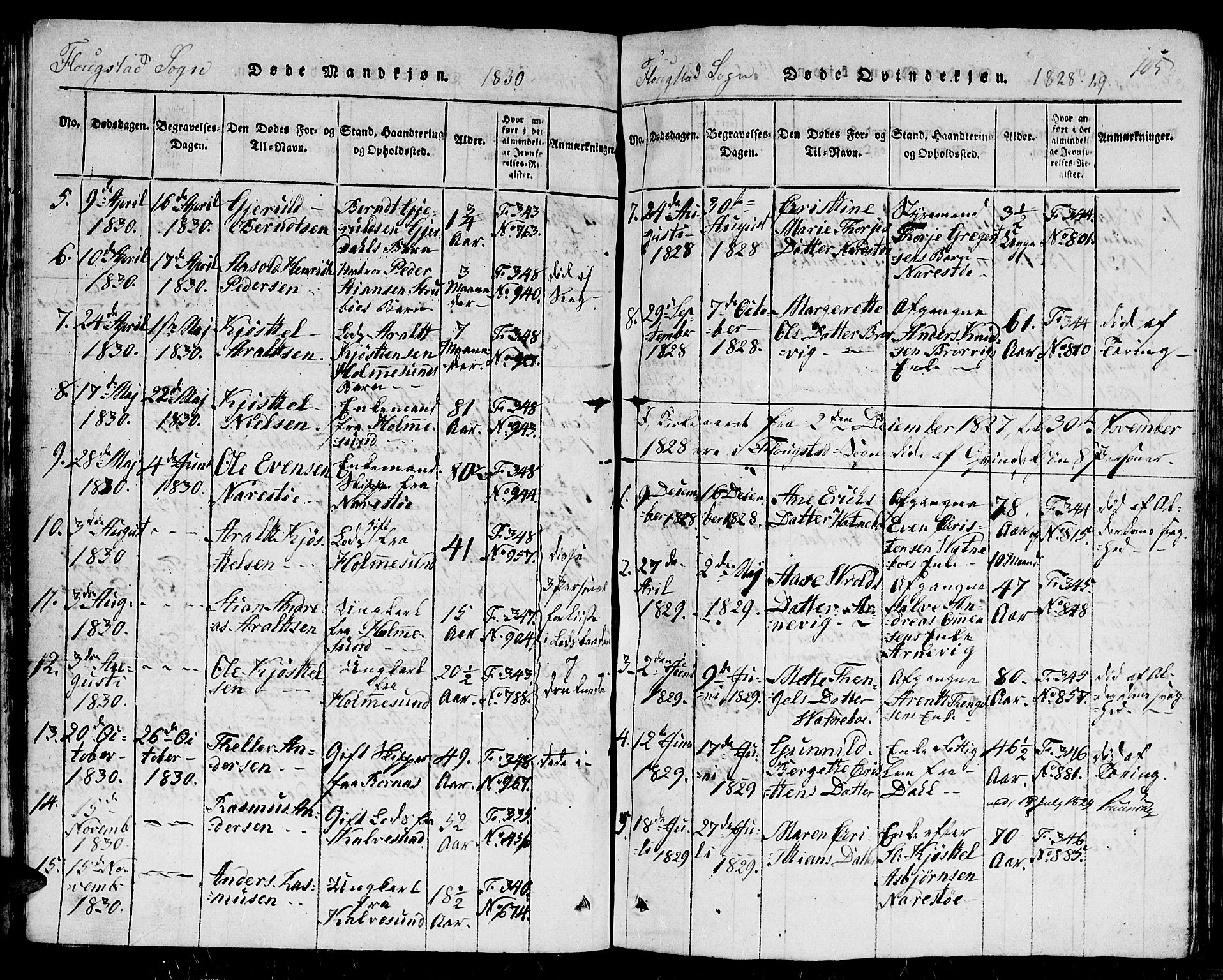 Dypvåg sokneprestkontor, SAK/1111-0007/F/Fb/Fbb/L0001: Klokkerbok nr. B 1, 1816-1850, s. 105
