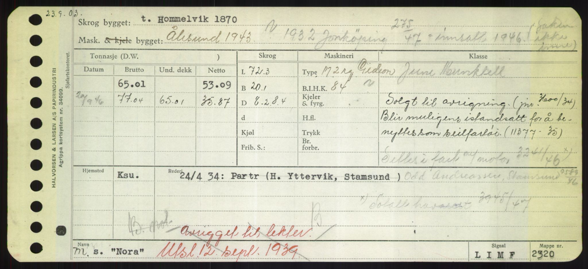 Sjøfartsdirektoratet med forløpere, Skipsmålingen, RA/S-1627/H/Hd/L0026: Fartøy, N-Norhol, s. 343