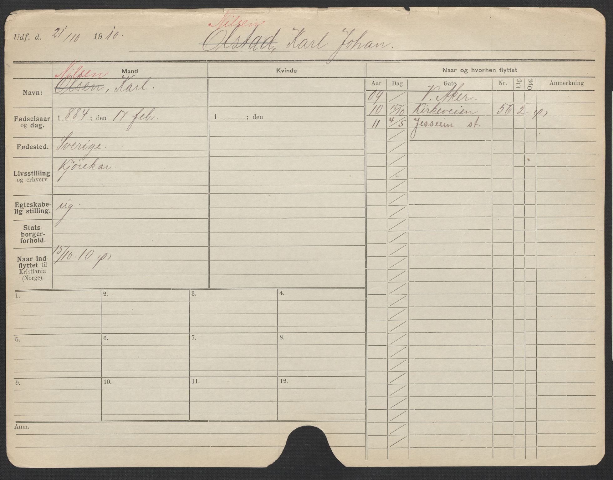 Oslo folkeregister, Registerkort, AV/SAO-A-11715/F/Fa/Fac/L0008: Menn, 1906-1914, s. 278a