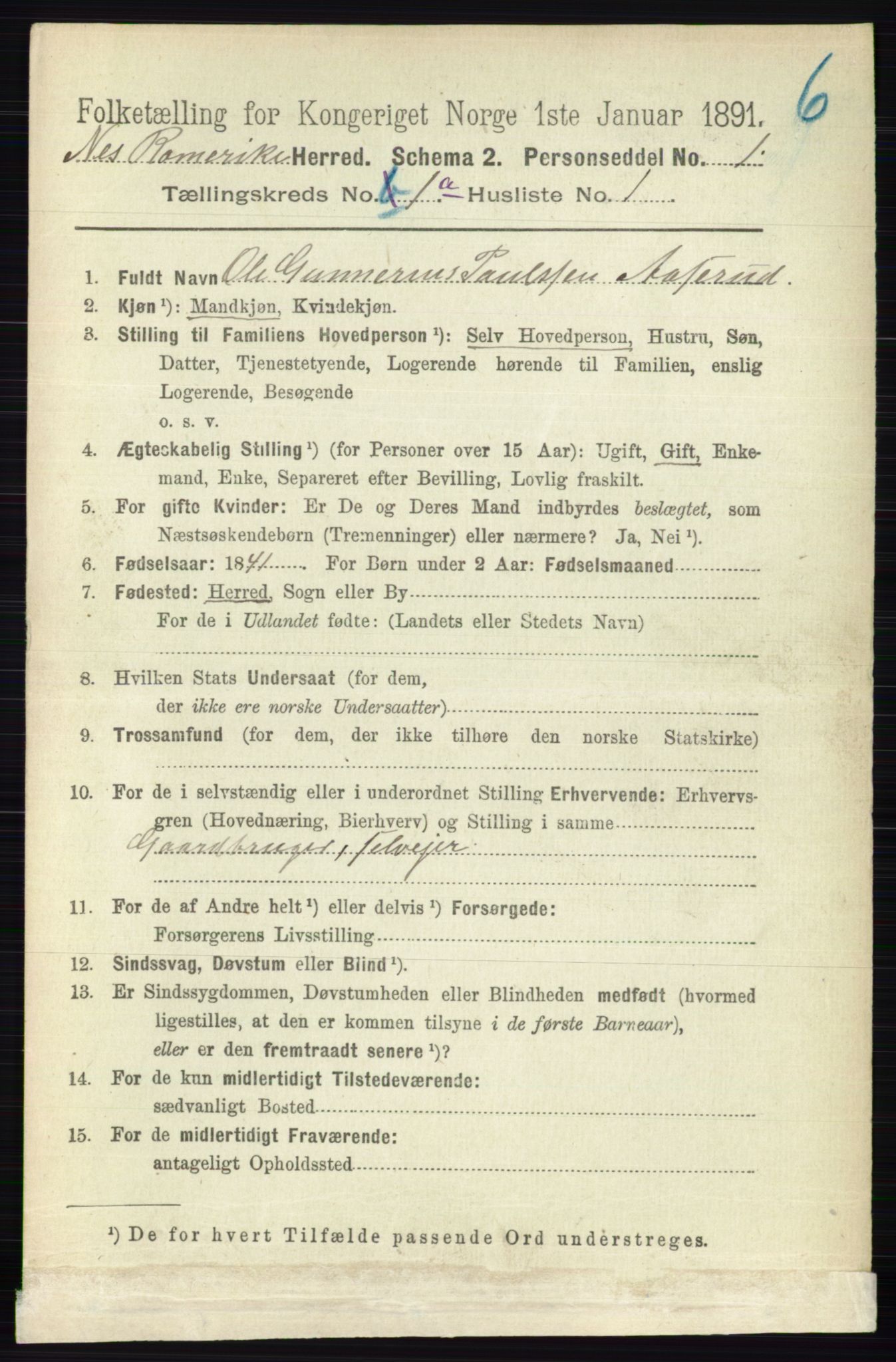 RA, Folketelling 1891 for 0236 Nes herred, 1891, s. 128