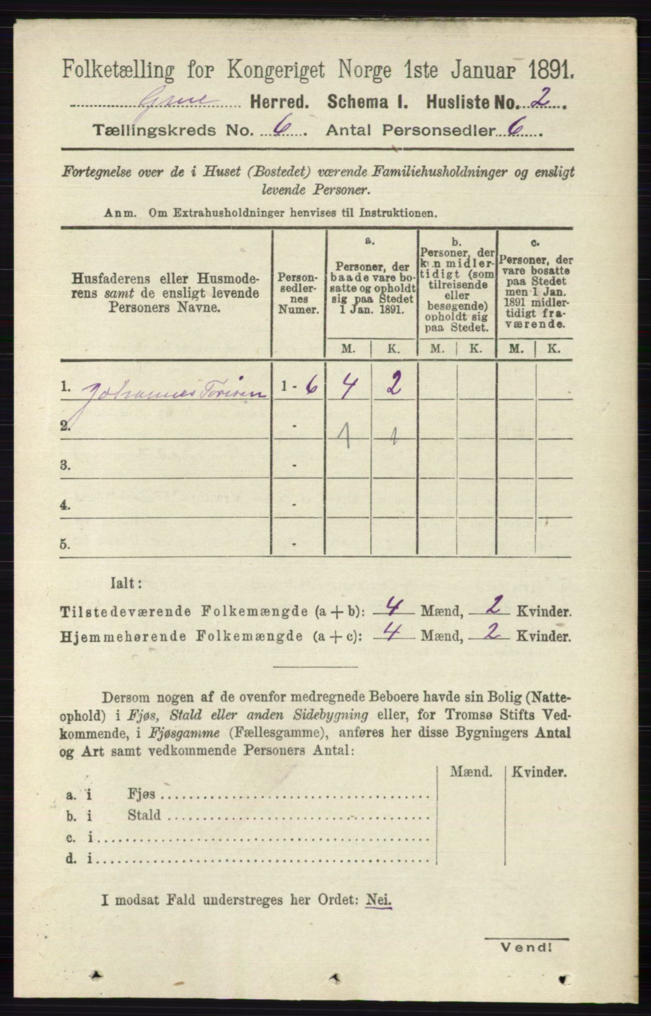 RA, Folketelling 1891 for 0423 Grue herred, 1891, s. 3189