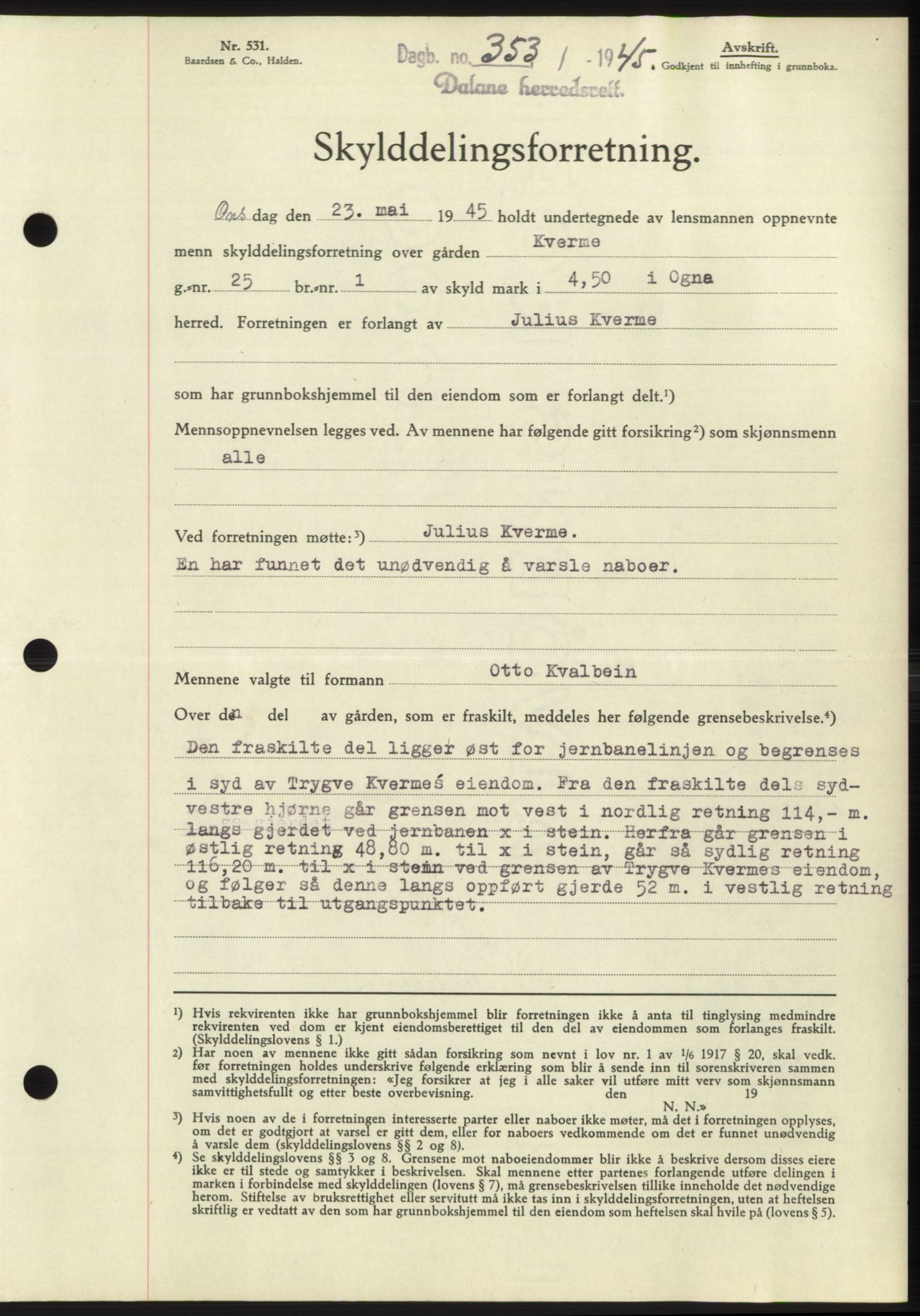 Dalane sorenskriveri, SAST/A-100309/02/G/Gb/L0058: Pantebok, 1926-1950, Tingl.dato: 05.06.1945