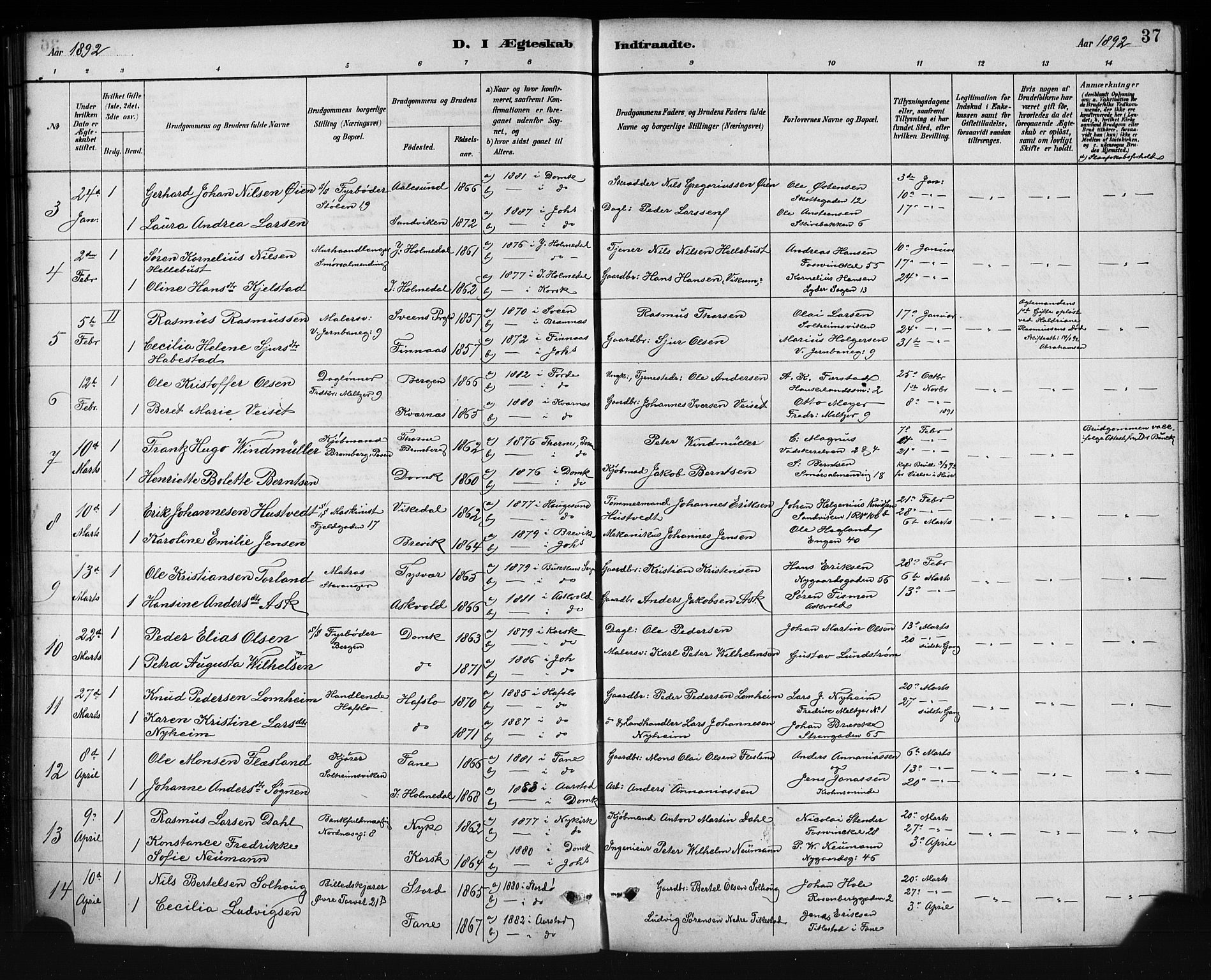 Johanneskirken sokneprestembete, AV/SAB-A-76001/H/Hab: Klokkerbok nr. C 1, 1885-1912, s. 37