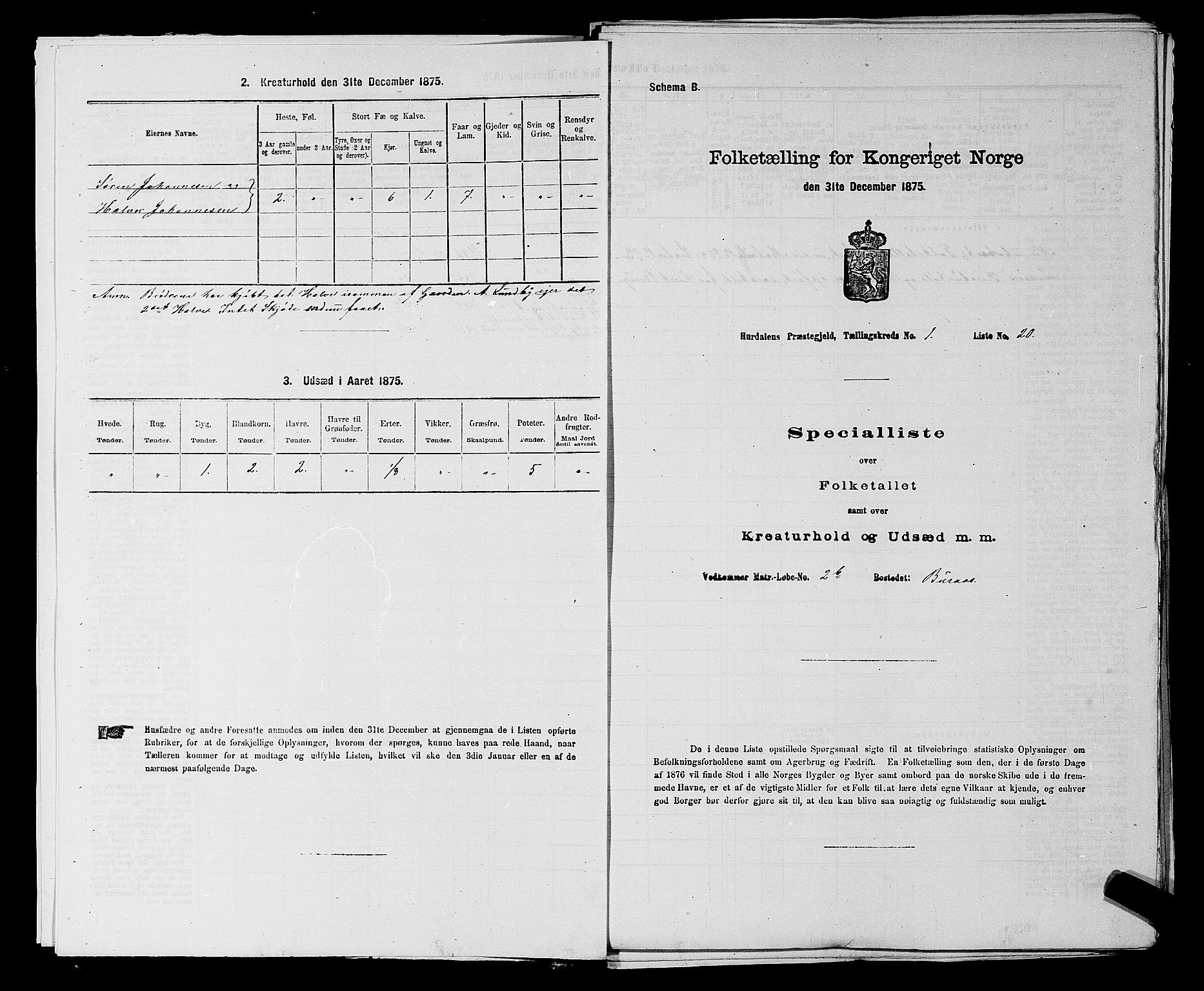 RA, Folketelling 1875 for 0239P Hurdal prestegjeld, 1875, s. 43