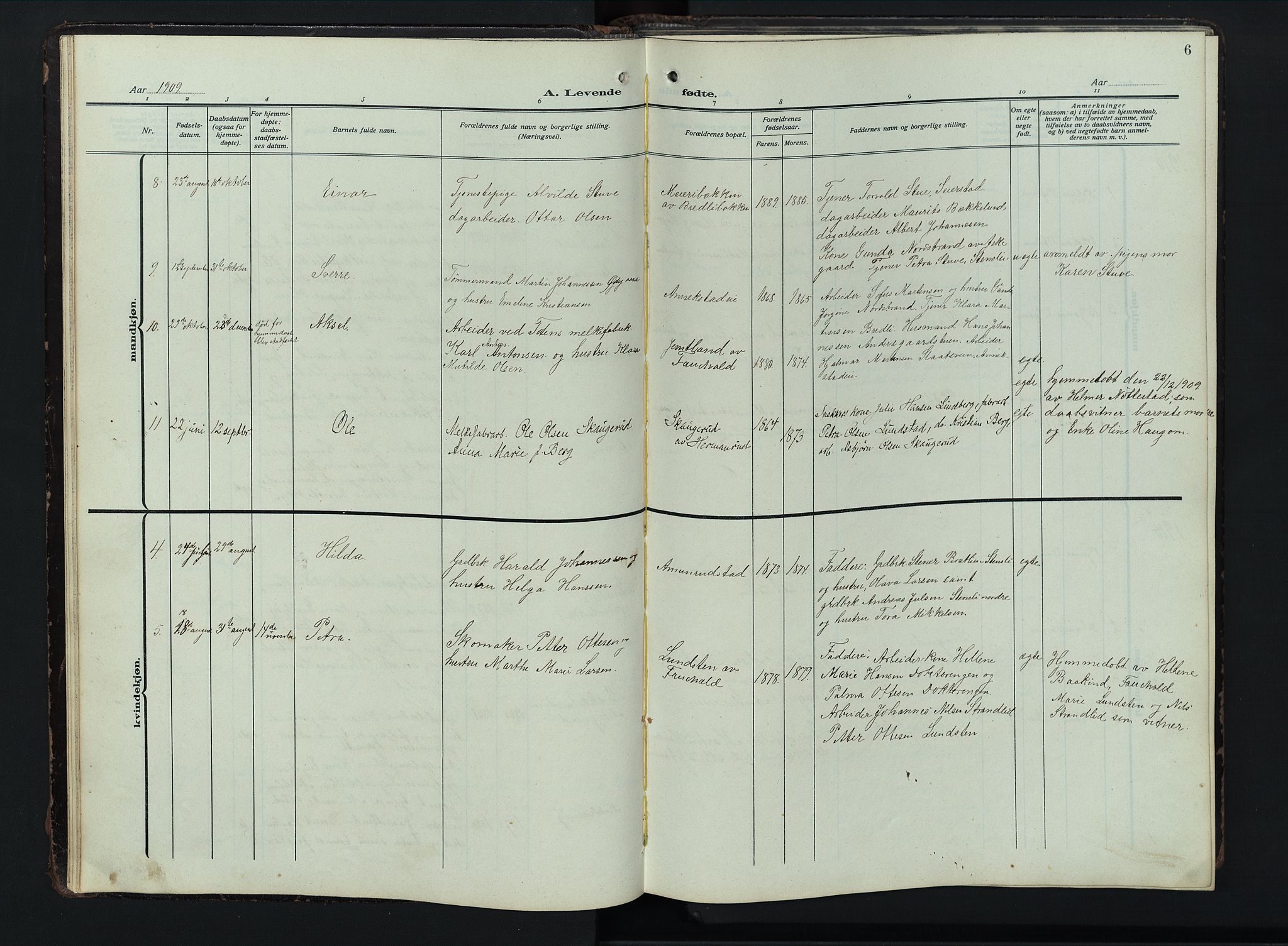 Østre Toten prestekontor, AV/SAH-PREST-104/H/Ha/Hab/L0009: Klokkerbok nr. 9, 1908-1956, s. 6