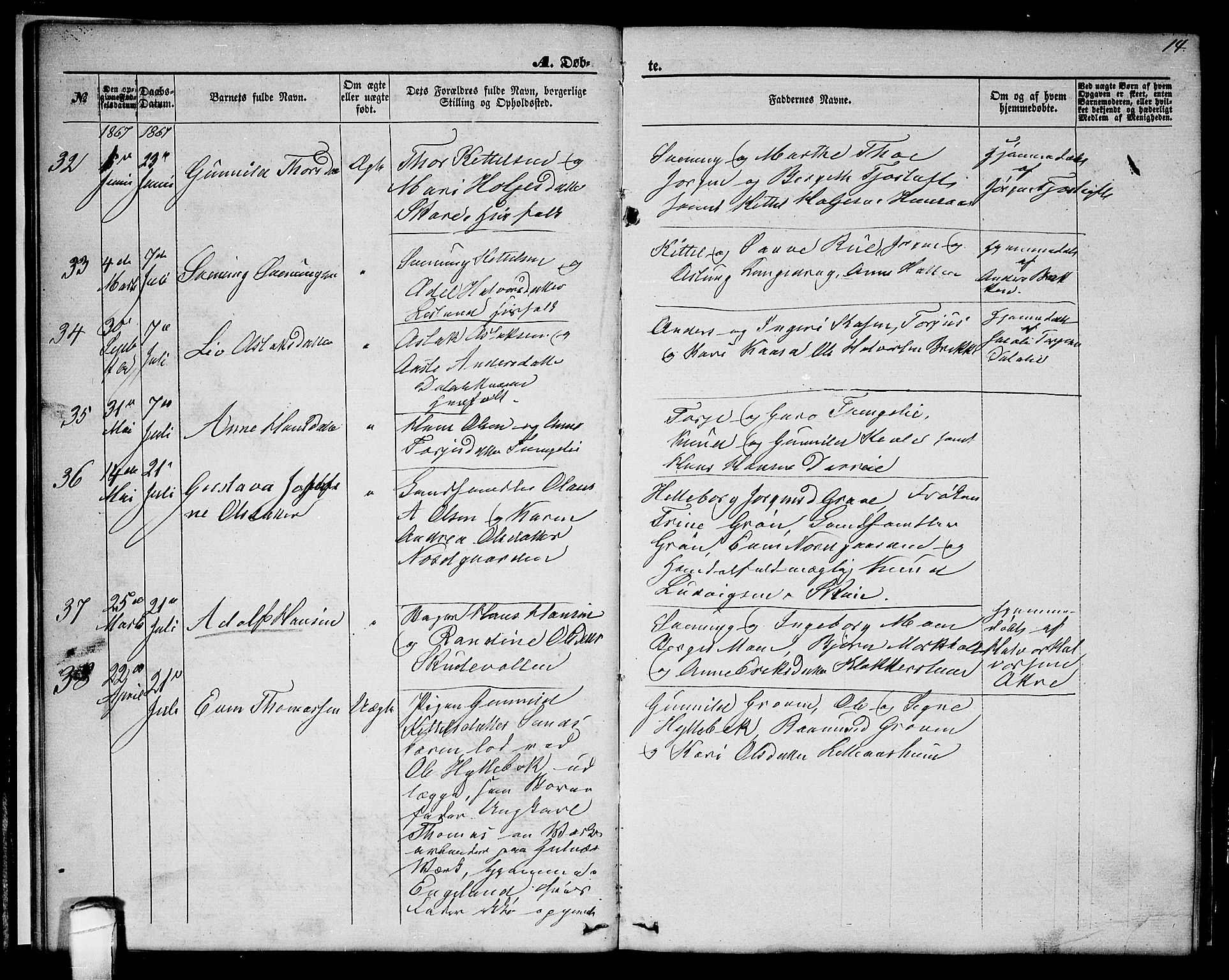 Seljord kirkebøker, AV/SAKO-A-20/G/Ga/L0003: Klokkerbok nr. I 3, 1866-1873, s. 14