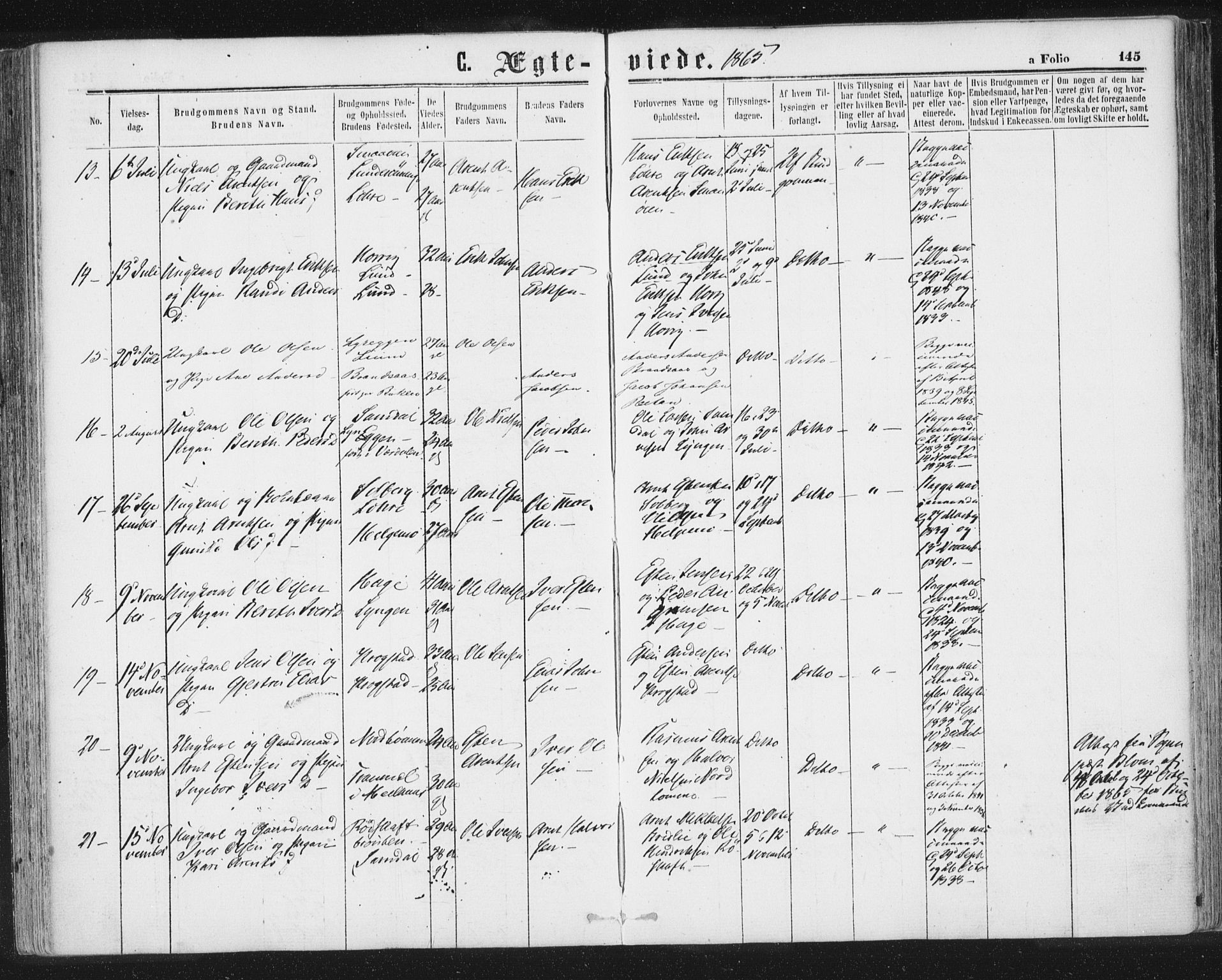 Ministerialprotokoller, klokkerbøker og fødselsregistre - Sør-Trøndelag, AV/SAT-A-1456/692/L1104: Ministerialbok nr. 692A04, 1862-1878, s. 145