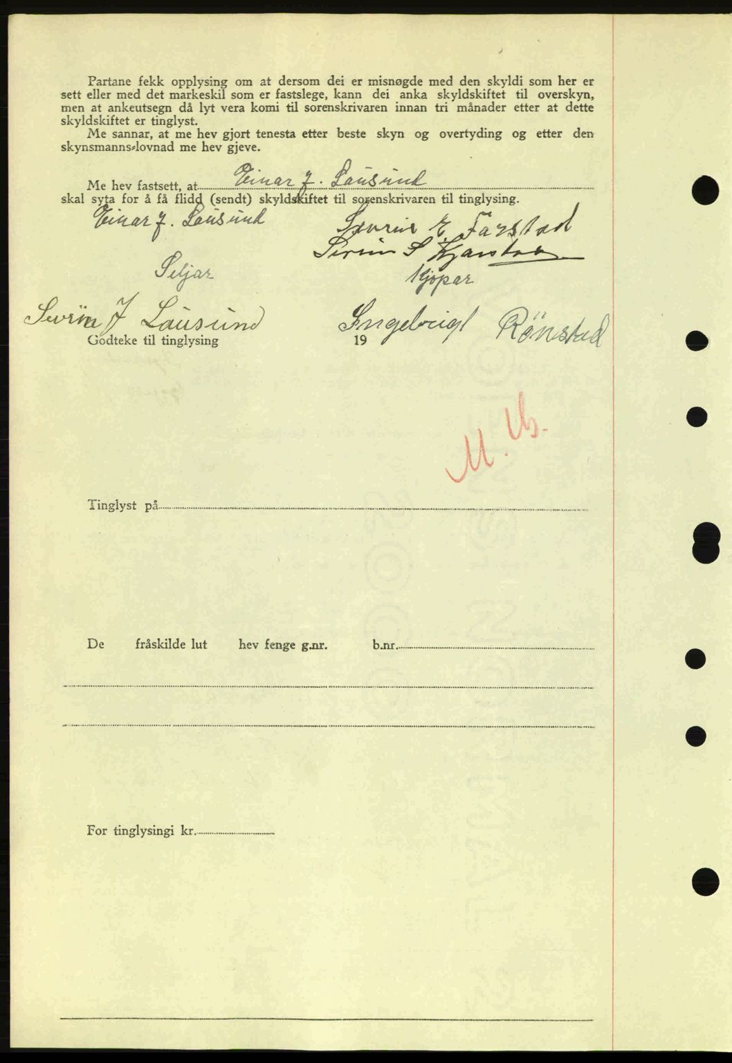 Nordre Sunnmøre sorenskriveri, AV/SAT-A-0006/1/2/2C/2Ca: Pantebok nr. A20a, 1945-1945, Dagboknr: 1072/1945