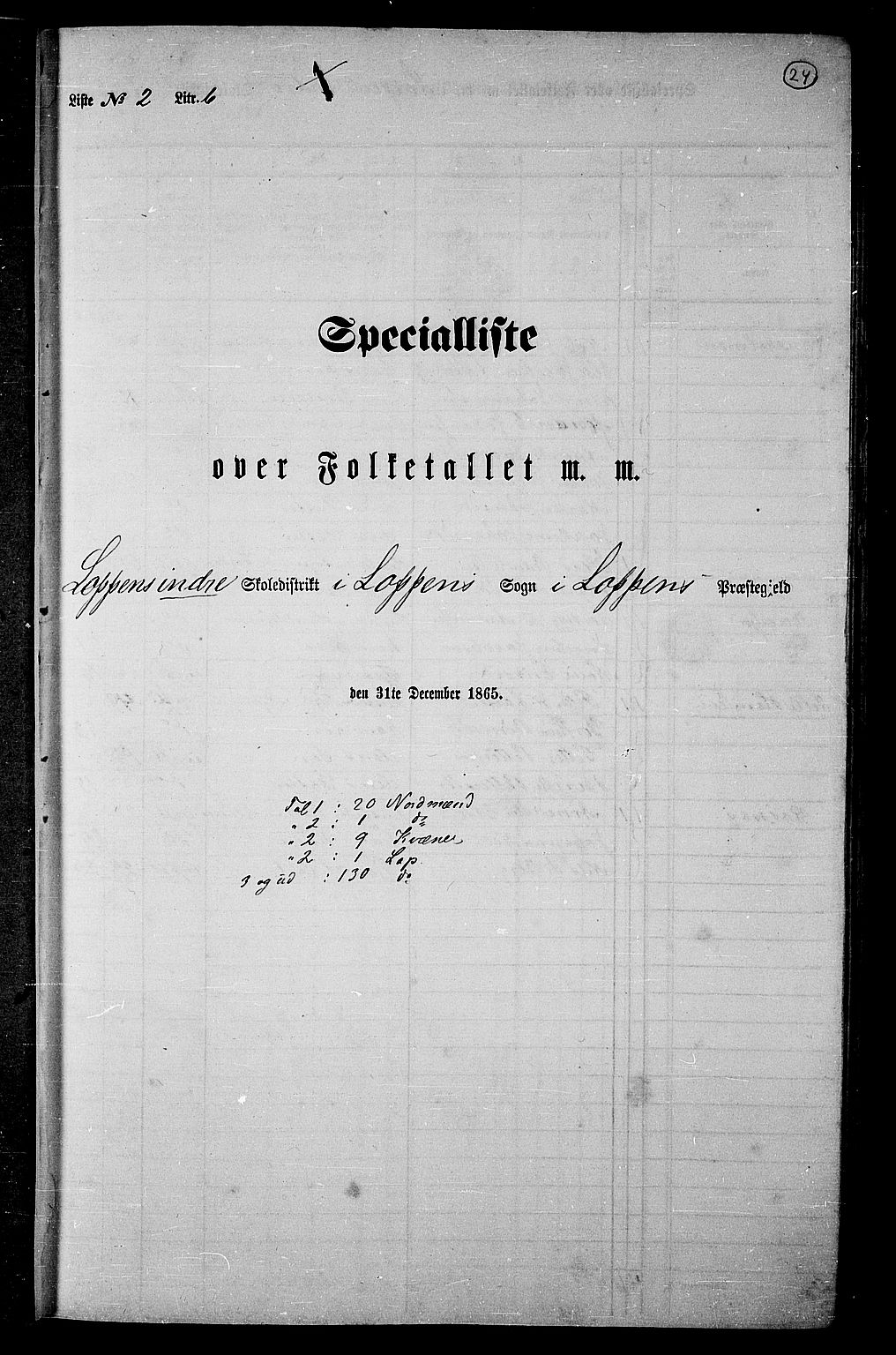 RA, Folketelling 1865 for 2014P Loppa prestegjeld, 1865, s. 23