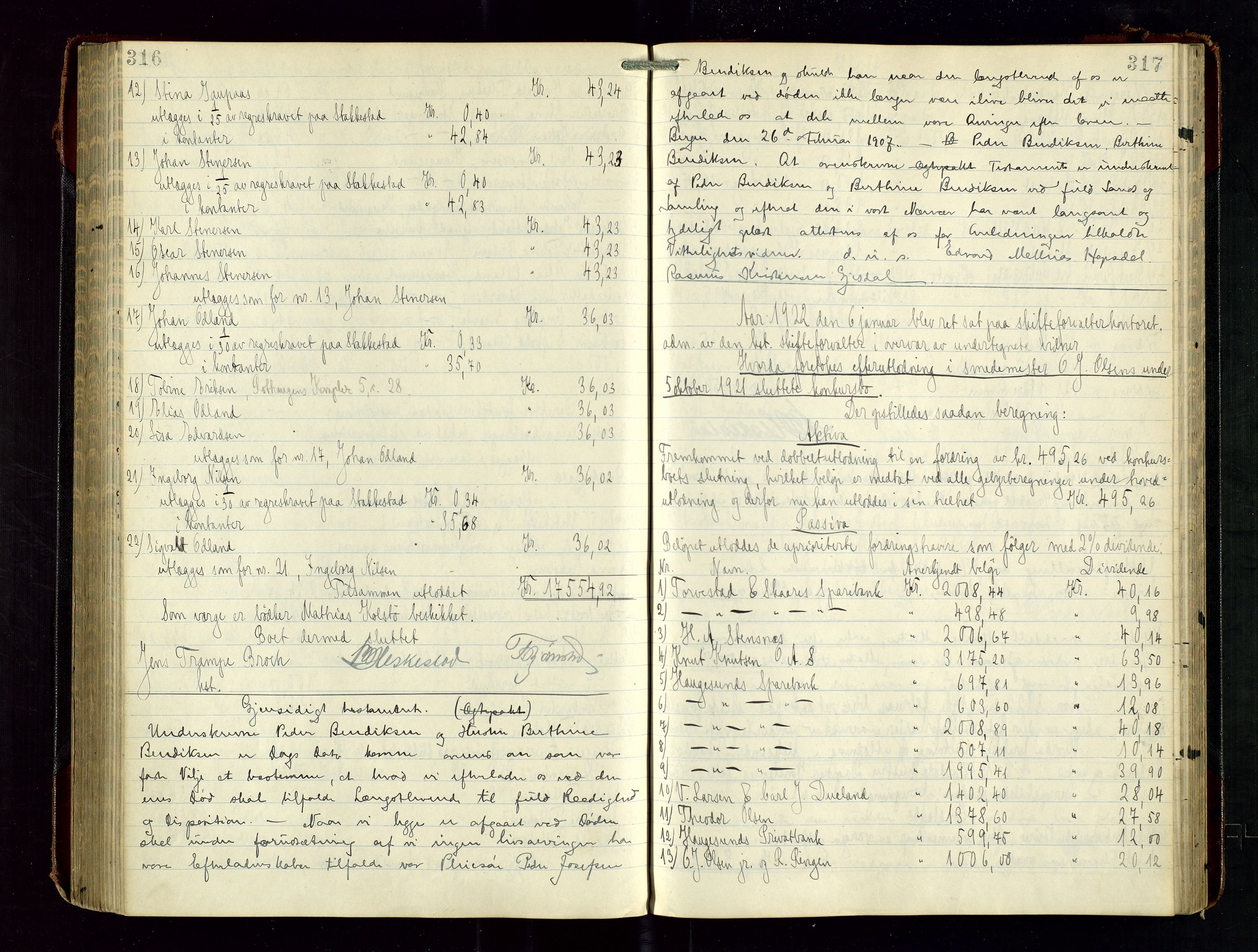 Haugesund tingrett, AV/SAST-A-101415/01/IV/IVD/L0003: Skifteutlodningsprotokoll, med register, 1915-1924, s. 316-317