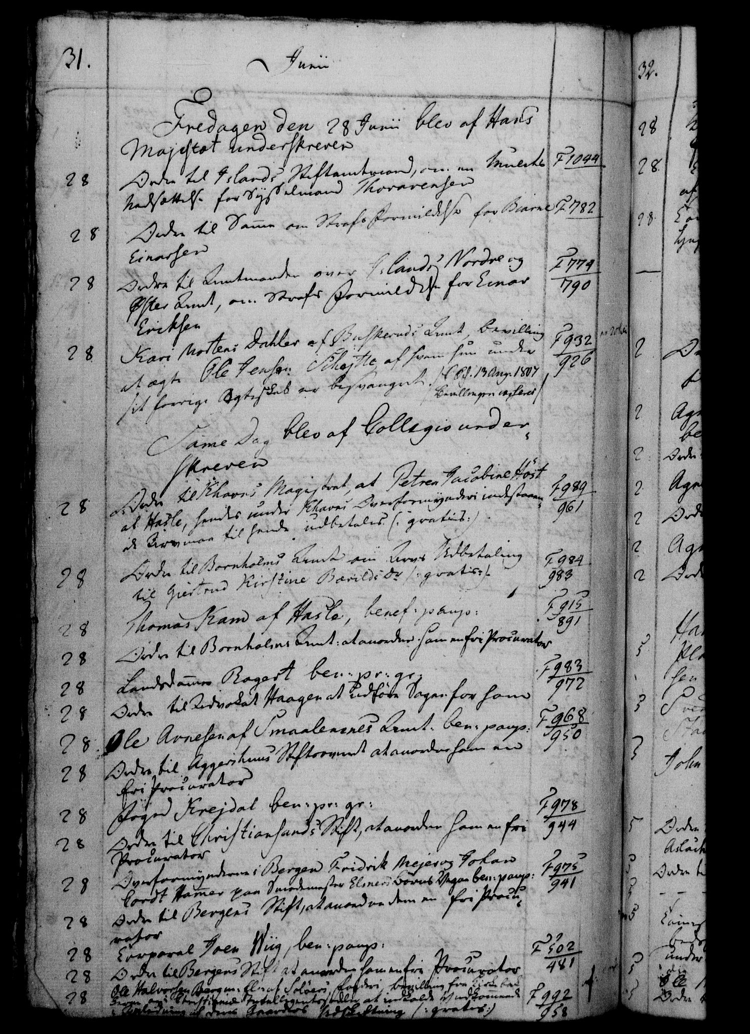 Danske Kanselli 1800-1814, RA/EA-3024/H/Hf/Hfb/Hfbc/L0006: Underskrivelsesbok m. register, 1805, s. 31