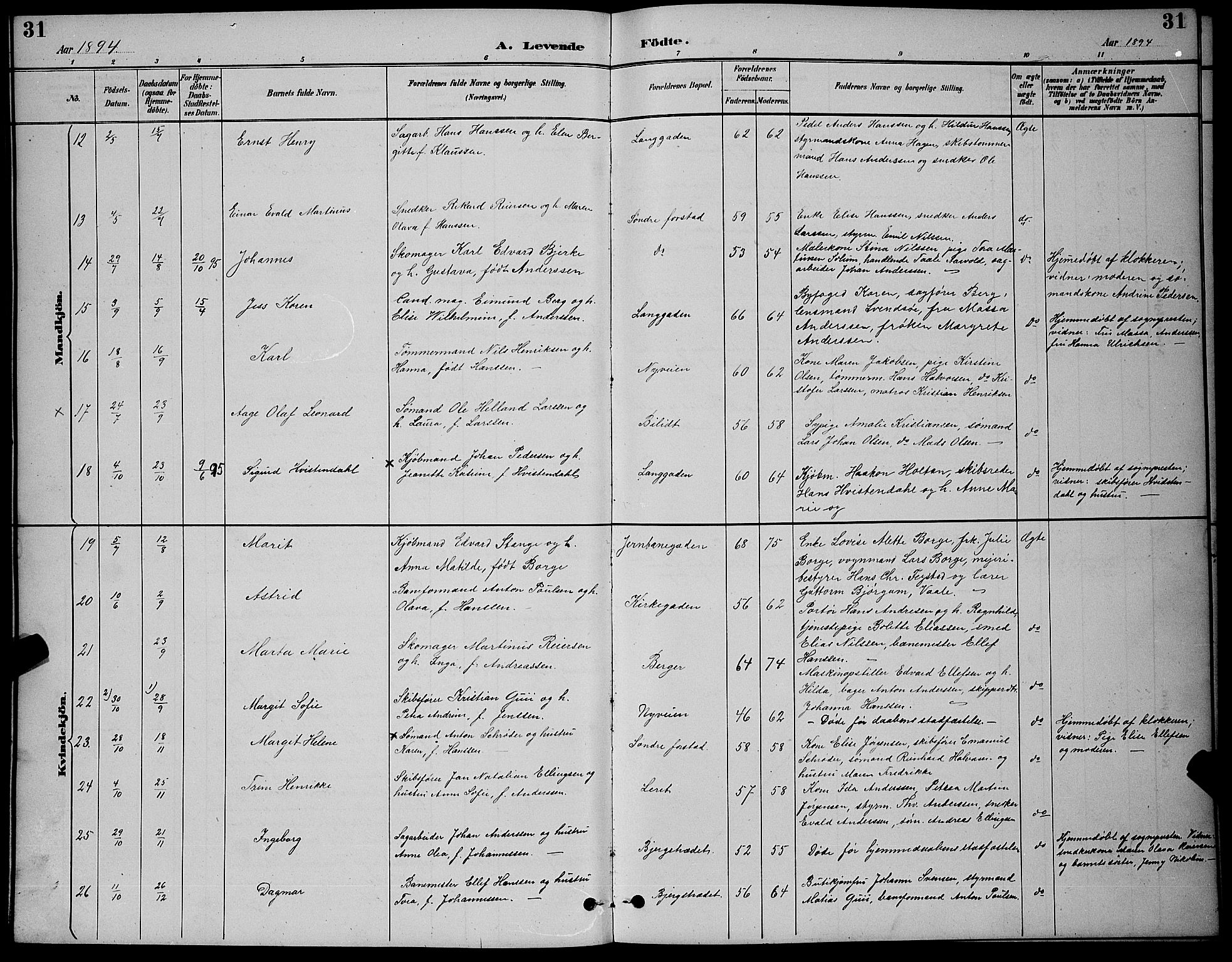 Holmestrand kirkebøker, AV/SAKO-A-346/G/Ga/L0005: Klokkerbok nr. 5, 1889-1901, s. 31