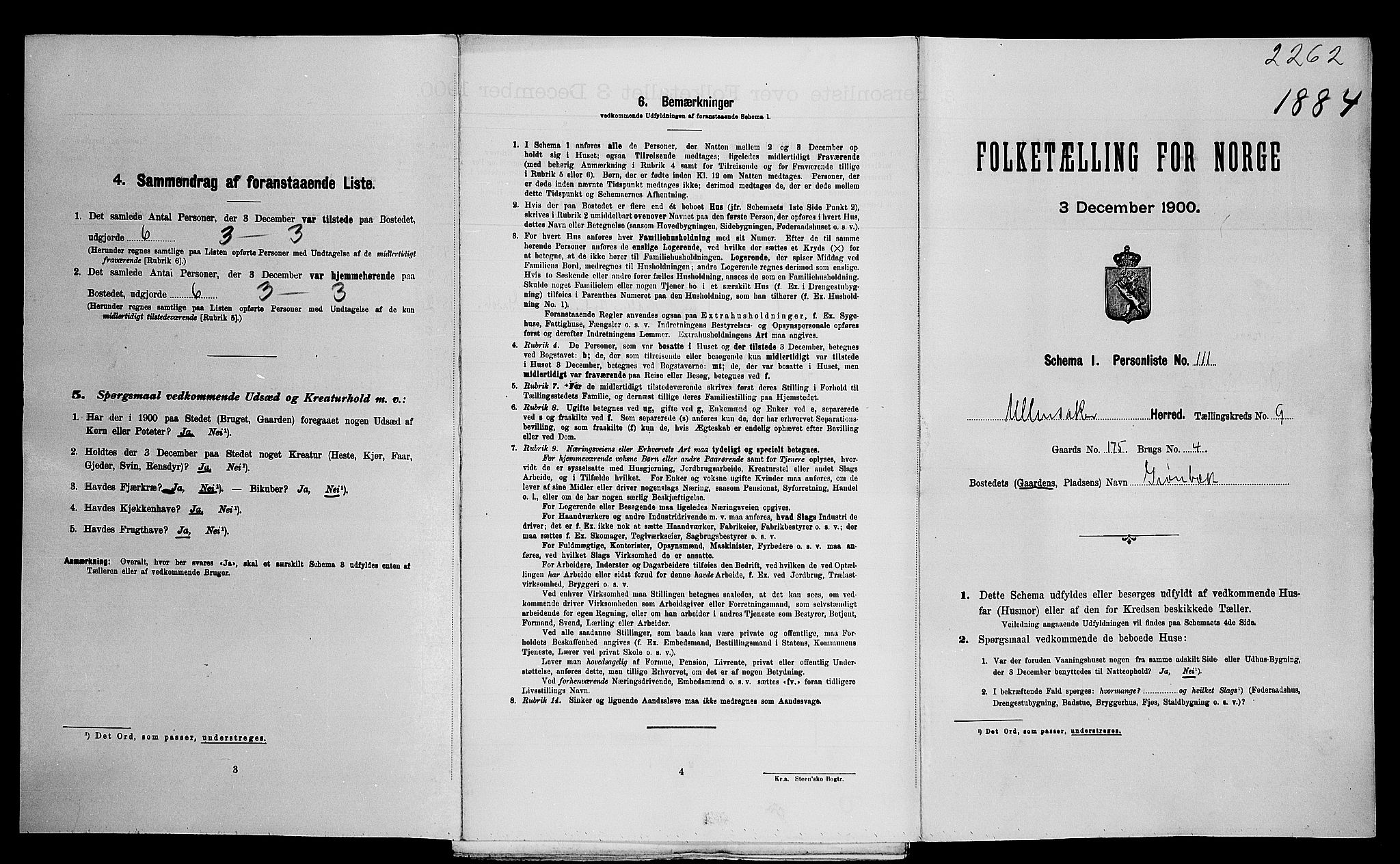SAO, Folketelling 1900 for 0235 Ullensaker herred, 1900