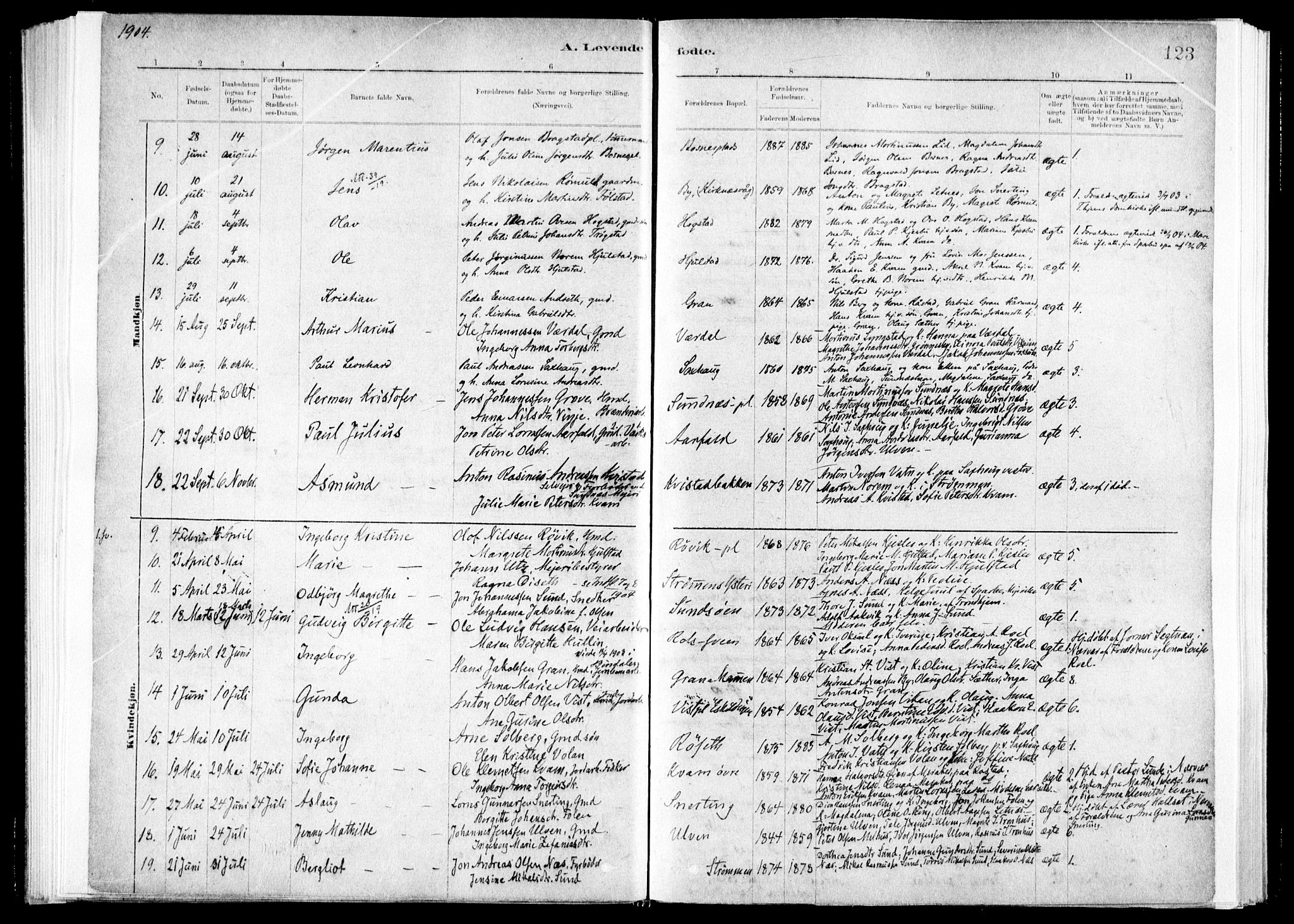 Ministerialprotokoller, klokkerbøker og fødselsregistre - Nord-Trøndelag, SAT/A-1458/730/L0285: Ministerialbok nr. 730A10, 1879-1914, s. 123