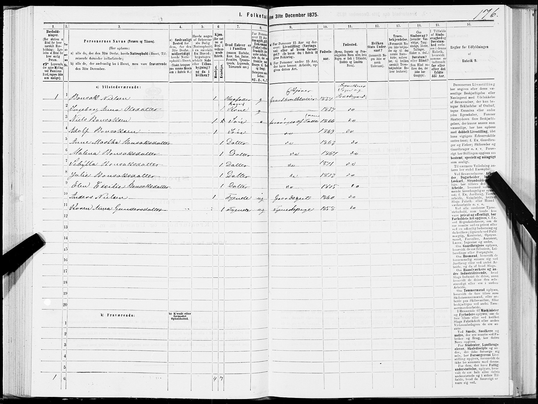 SAT, Folketelling 1875 for 1718P Leksvik prestegjeld, 1875, s. 1176