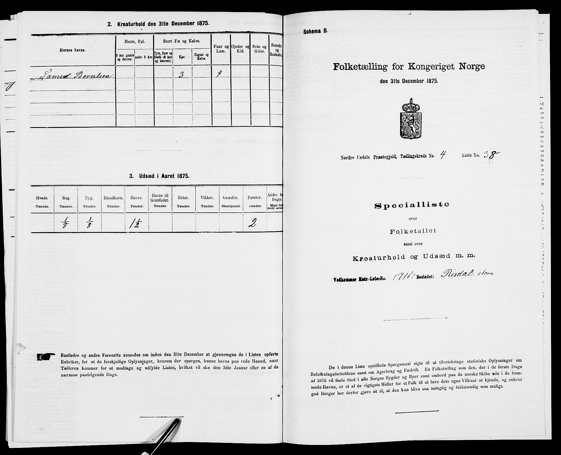 SAK, Folketelling 1875 for 1028P Nord-Audnedal prestegjeld, 1875, s. 439