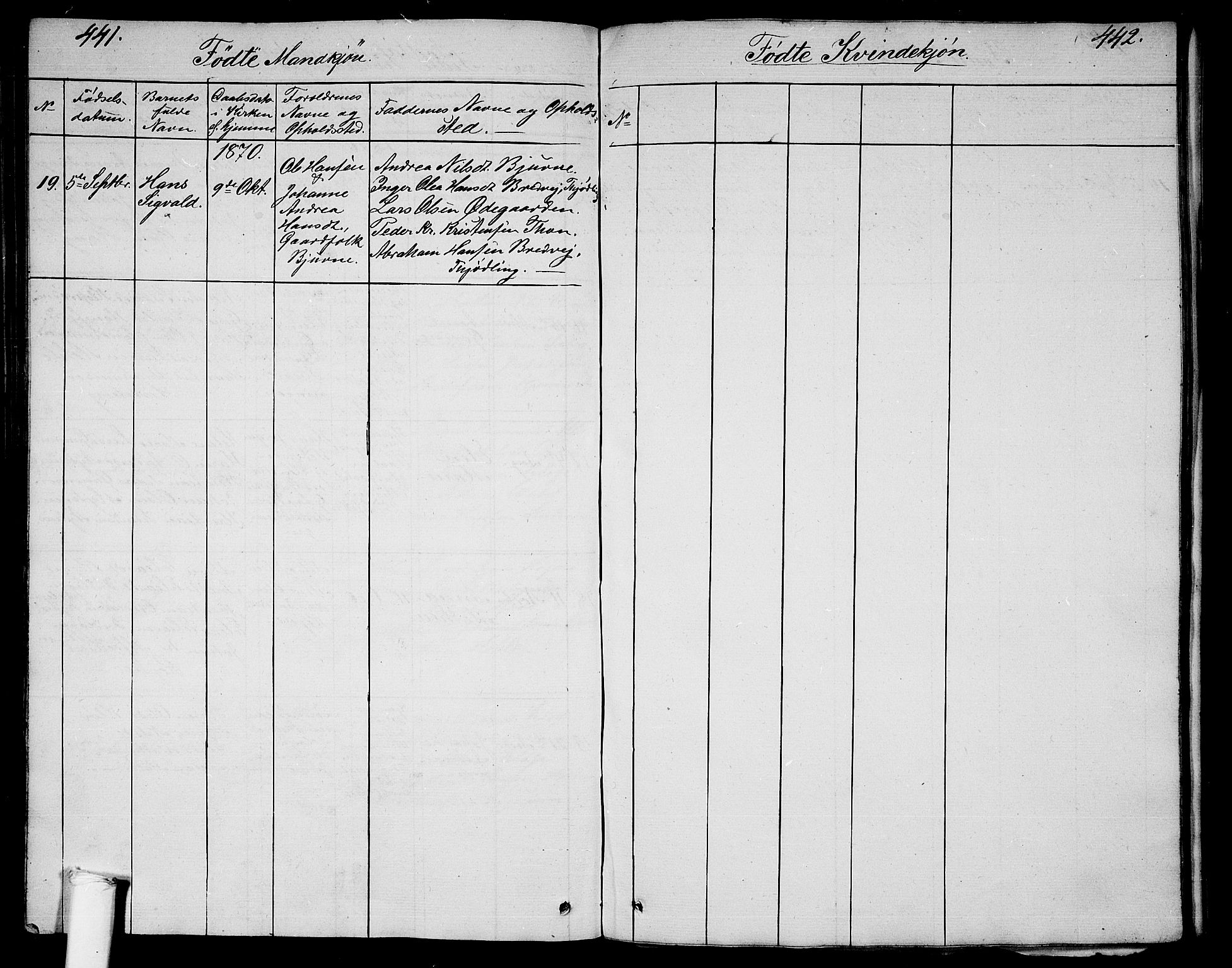 Ramnes kirkebøker, AV/SAKO-A-314/G/Ga/L0002: Klokkerbok nr. I 2, 1848-1870, s. 441-442