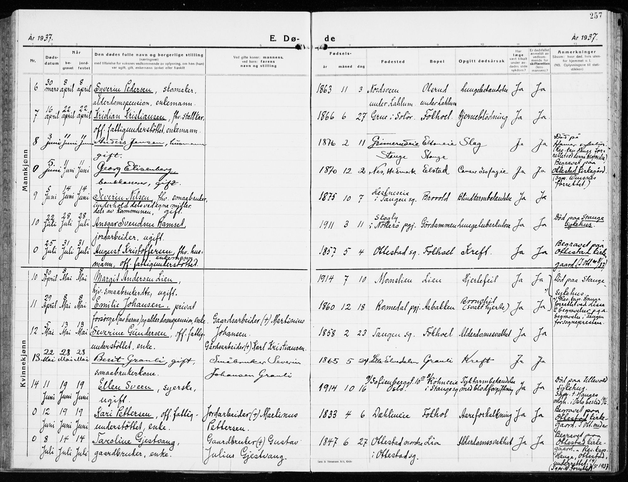 Stange prestekontor, SAH/PREST-002/K/L0027: Ministerialbok nr. 27, 1937-1947, s. 257