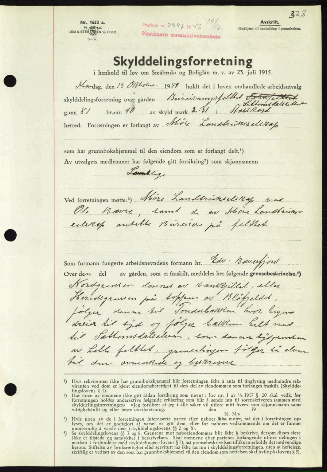 Nordmøre sorenskriveri, SAT/A-4132/1/2/2Ca: Pantebok nr. A96, 1943-1944, Dagboknr: 2297/1943