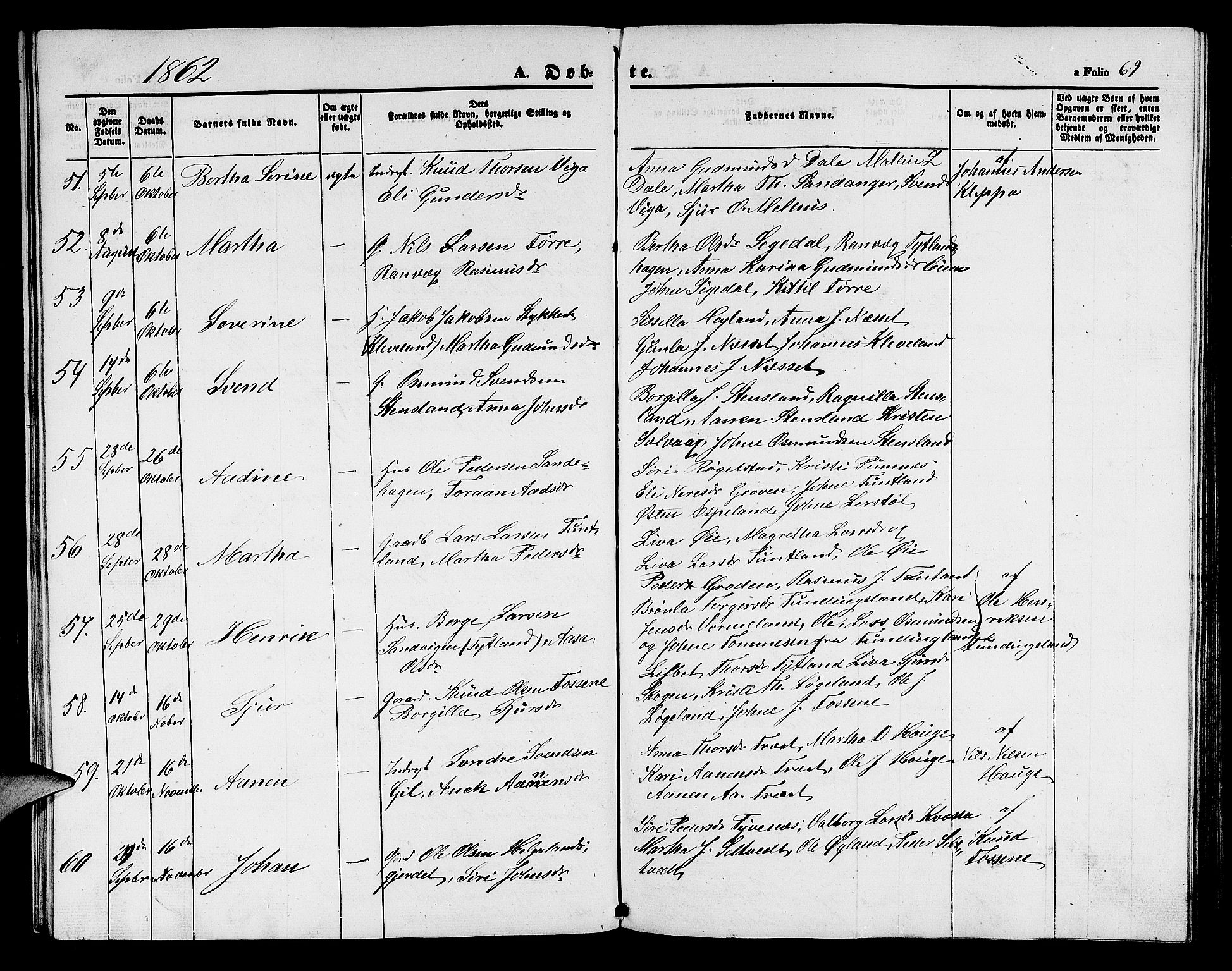 Hjelmeland sokneprestkontor, AV/SAST-A-101843/01/V/L0004: Klokkerbok nr. B 4, 1853-1883, s. 69