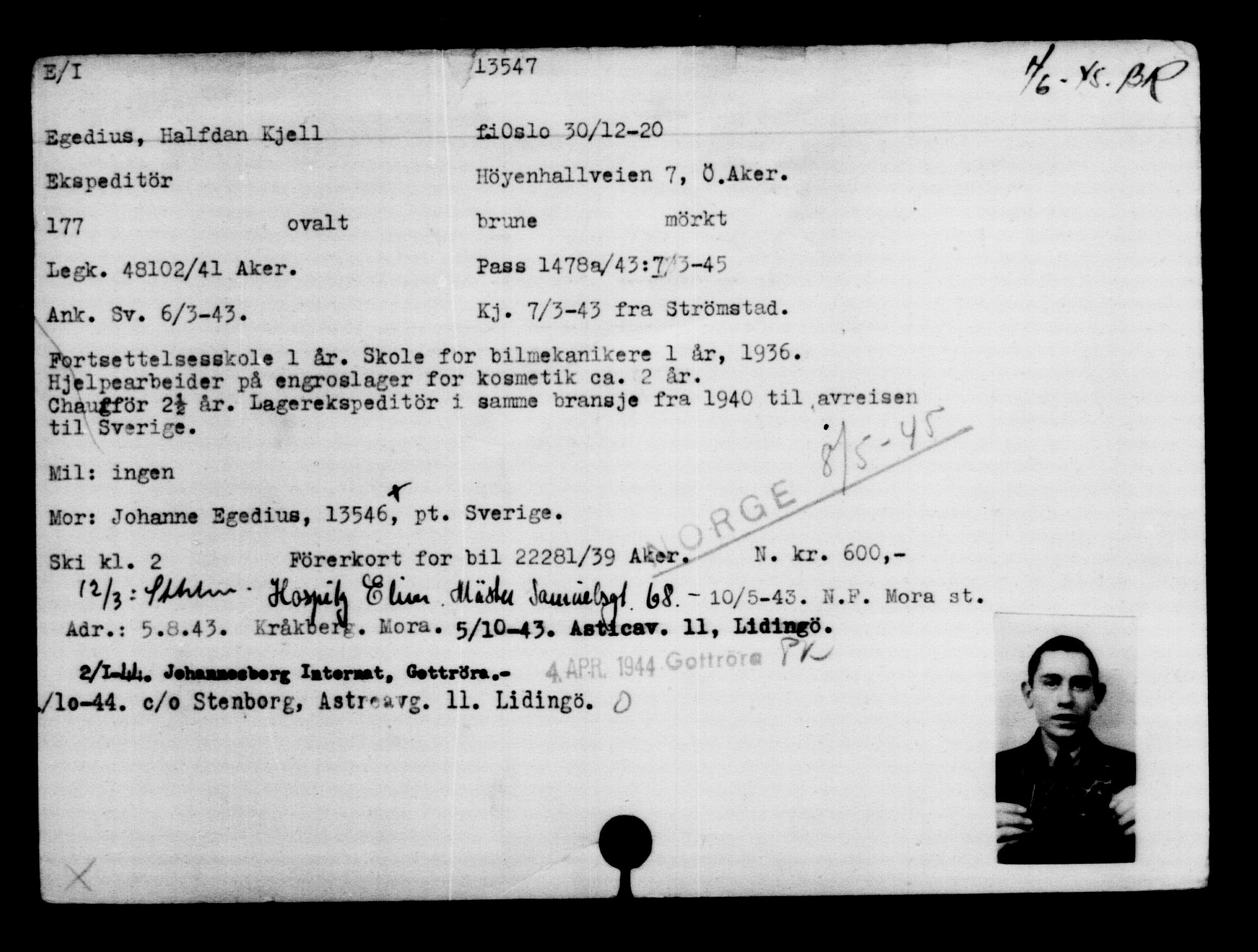 Den Kgl. Norske Legasjons Flyktningskontor, AV/RA-S-6753/V/Va/L0007: Kjesäterkartoteket.  Flyktningenr. 12700-15723, 1940-1945, s. 958