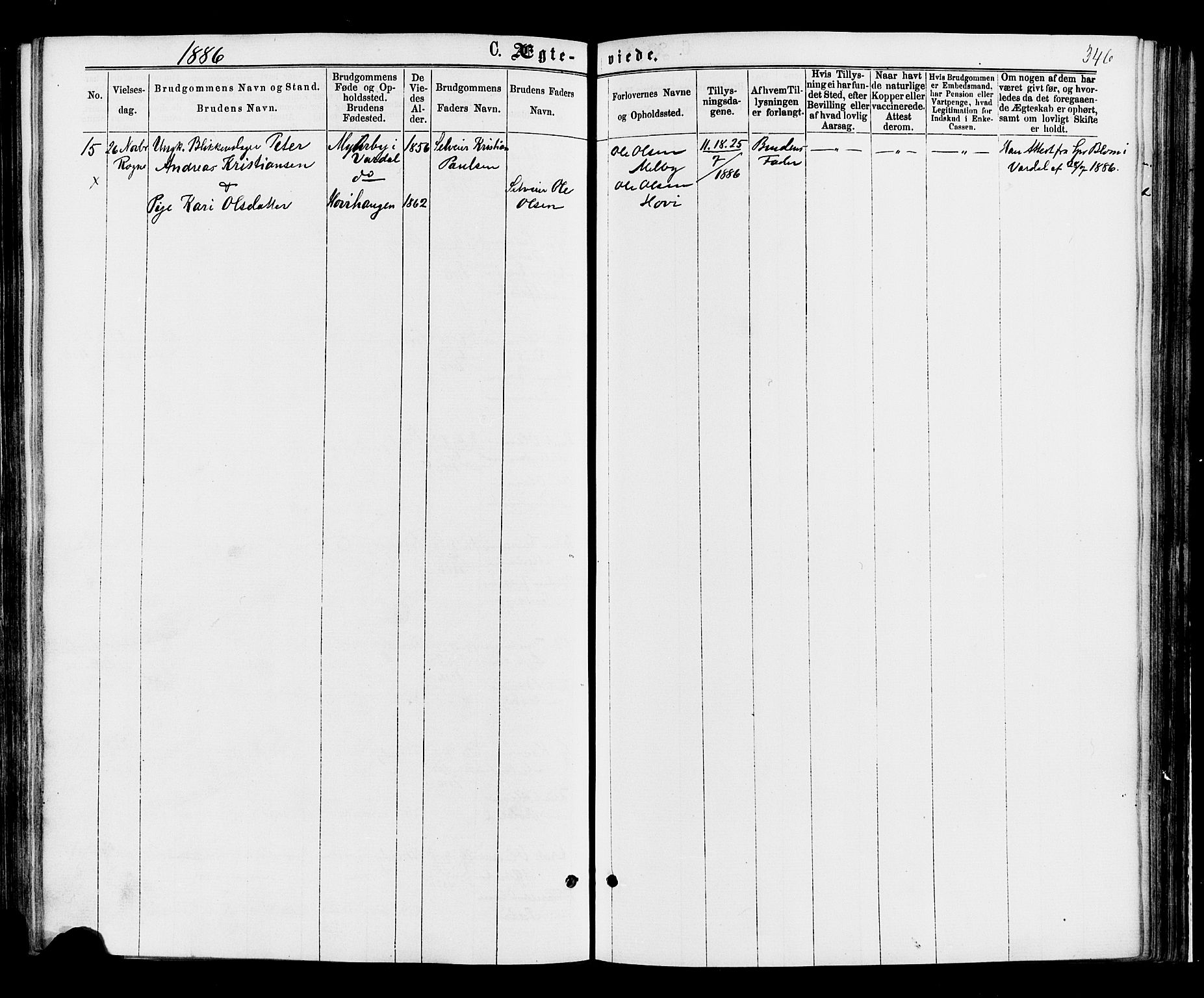 Øystre Slidre prestekontor, SAH/PREST-138/H/Ha/Haa/L0002: Ministerialbok nr. 2, 1874-1886, s. 346