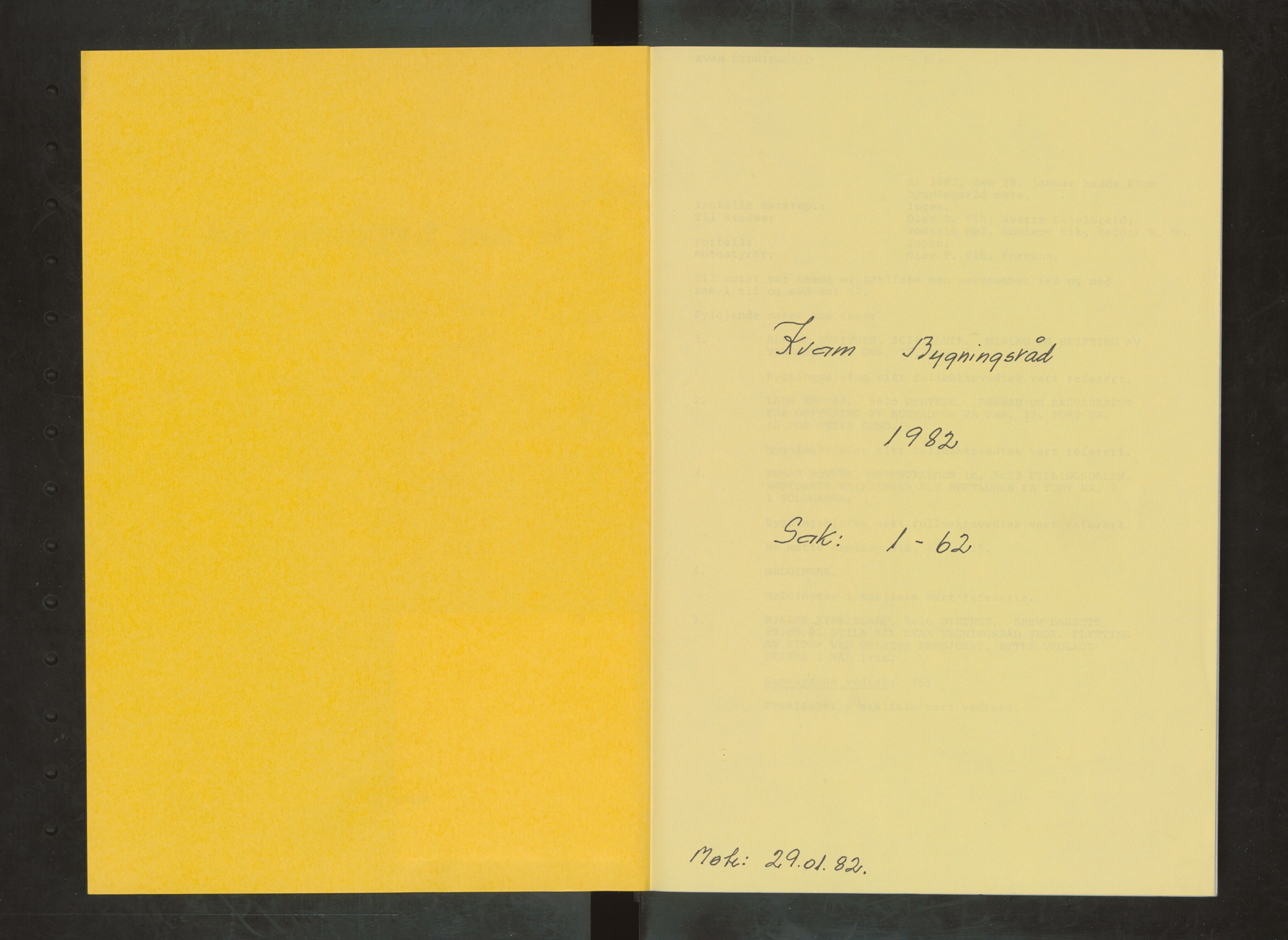 Kvam herad. Bygningsrådet, IKAH/1238-511/A/Ab/L0101: Utskrift av møtebok for Kvam bygningsråd, 1982