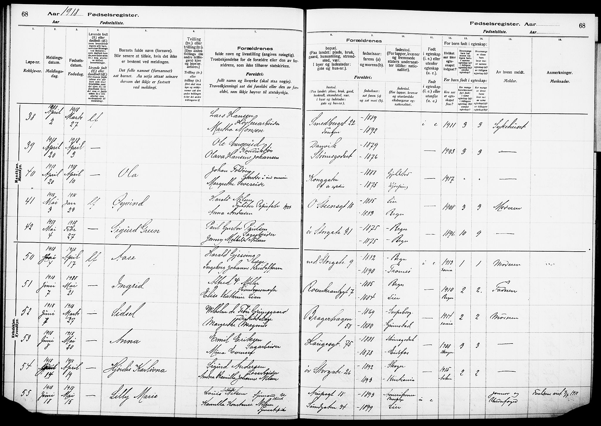 Bragernes kirkebøker, AV/SAKO-A-6/J/Ja/L0001: Fødselsregister nr. 1, 1916-1922, s. 68