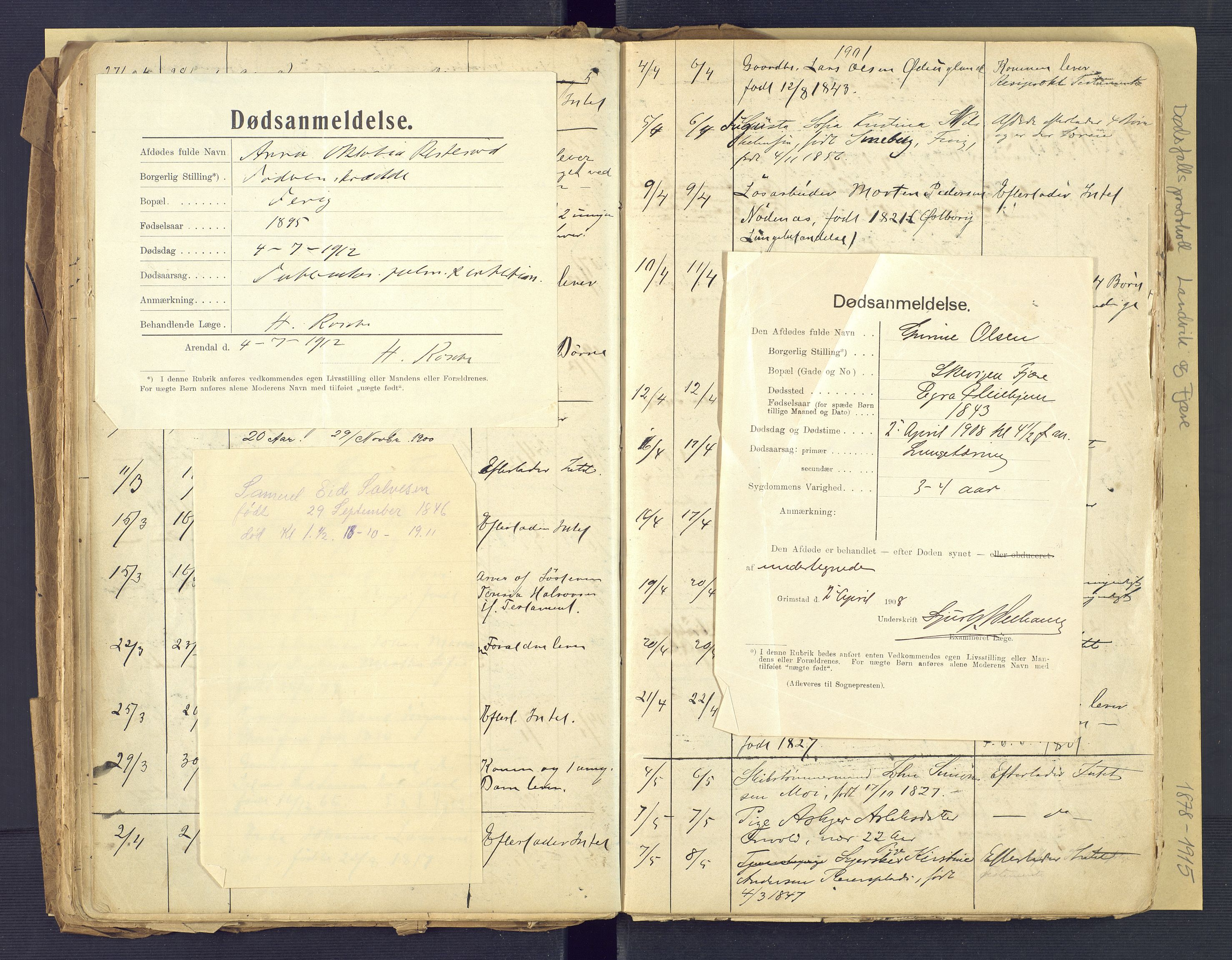 Landvik og Fjære lensmannskontor, SAK/1241-0027/F/Fe/L0001: Dødsfallsprotokoll Landvik og Fjære nr 137, 1878-1915