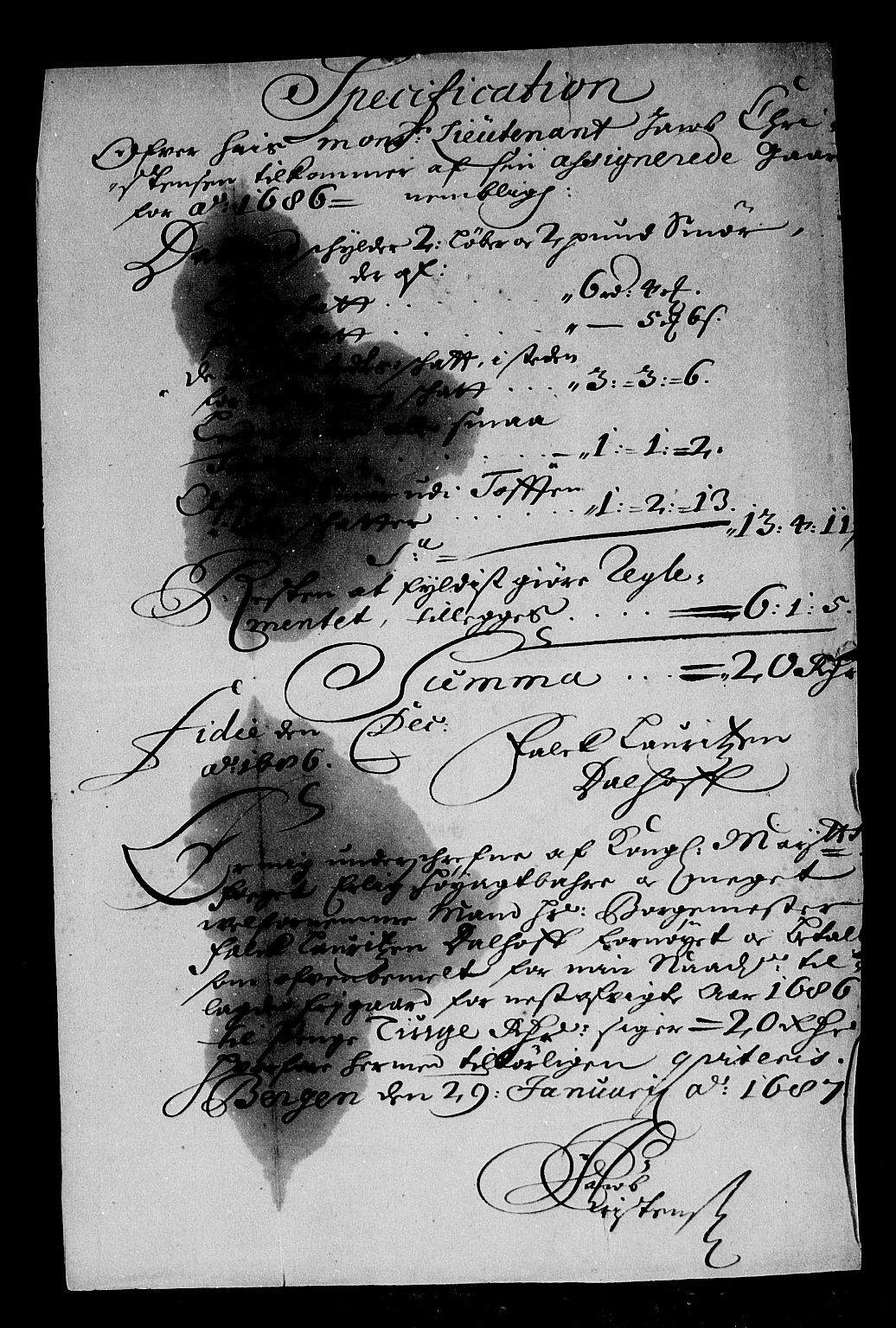 Rentekammeret inntil 1814, Reviderte regnskaper, Stiftamtstueregnskaper, Bergen stiftamt, RA/EA-6043/R/Rc/L0080: Bergen stiftamt, 1686