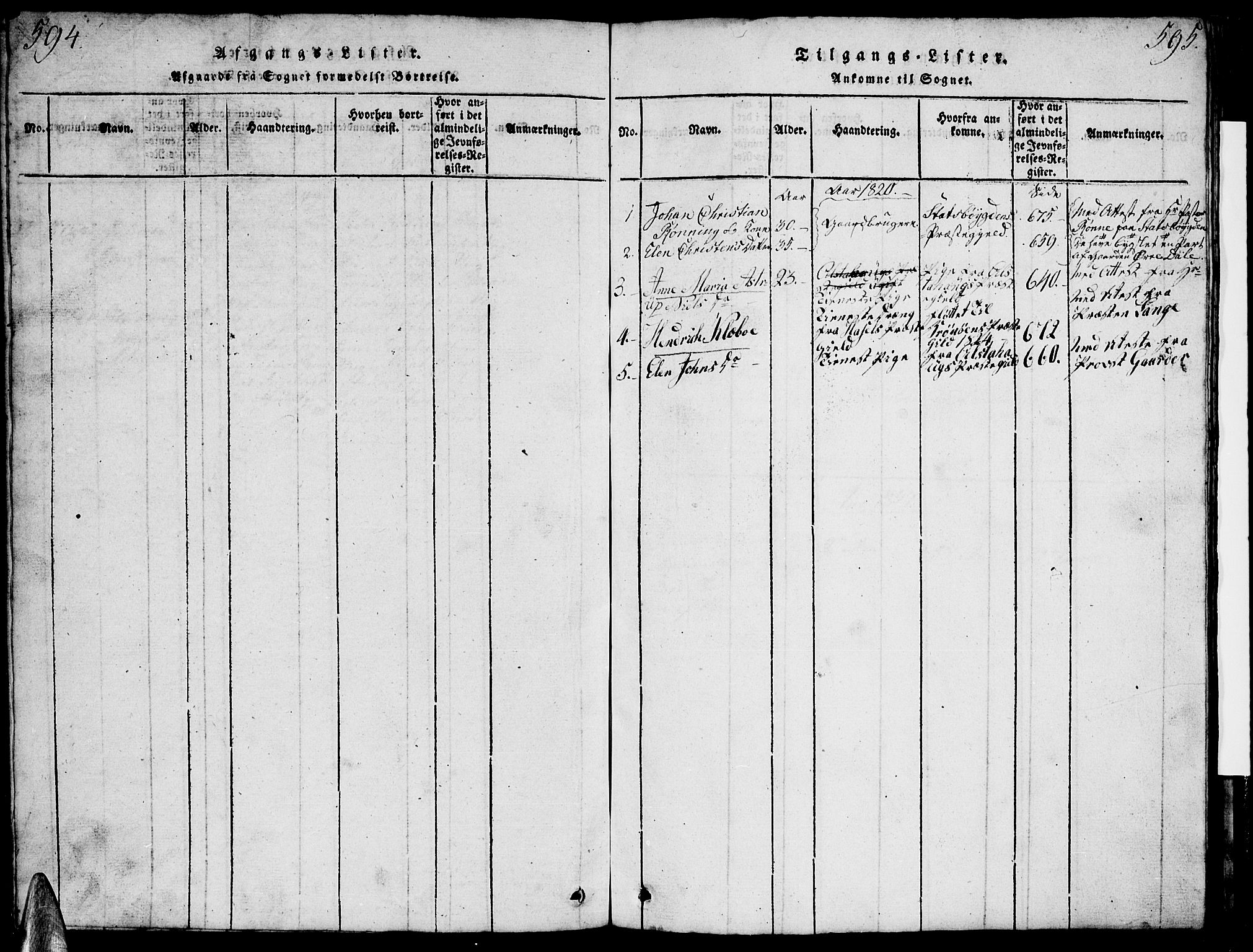 Ministerialprotokoller, klokkerbøker og fødselsregistre - Nordland, SAT/A-1459/812/L0186: Klokkerbok nr. 812C04, 1820-1849, s. 594-595