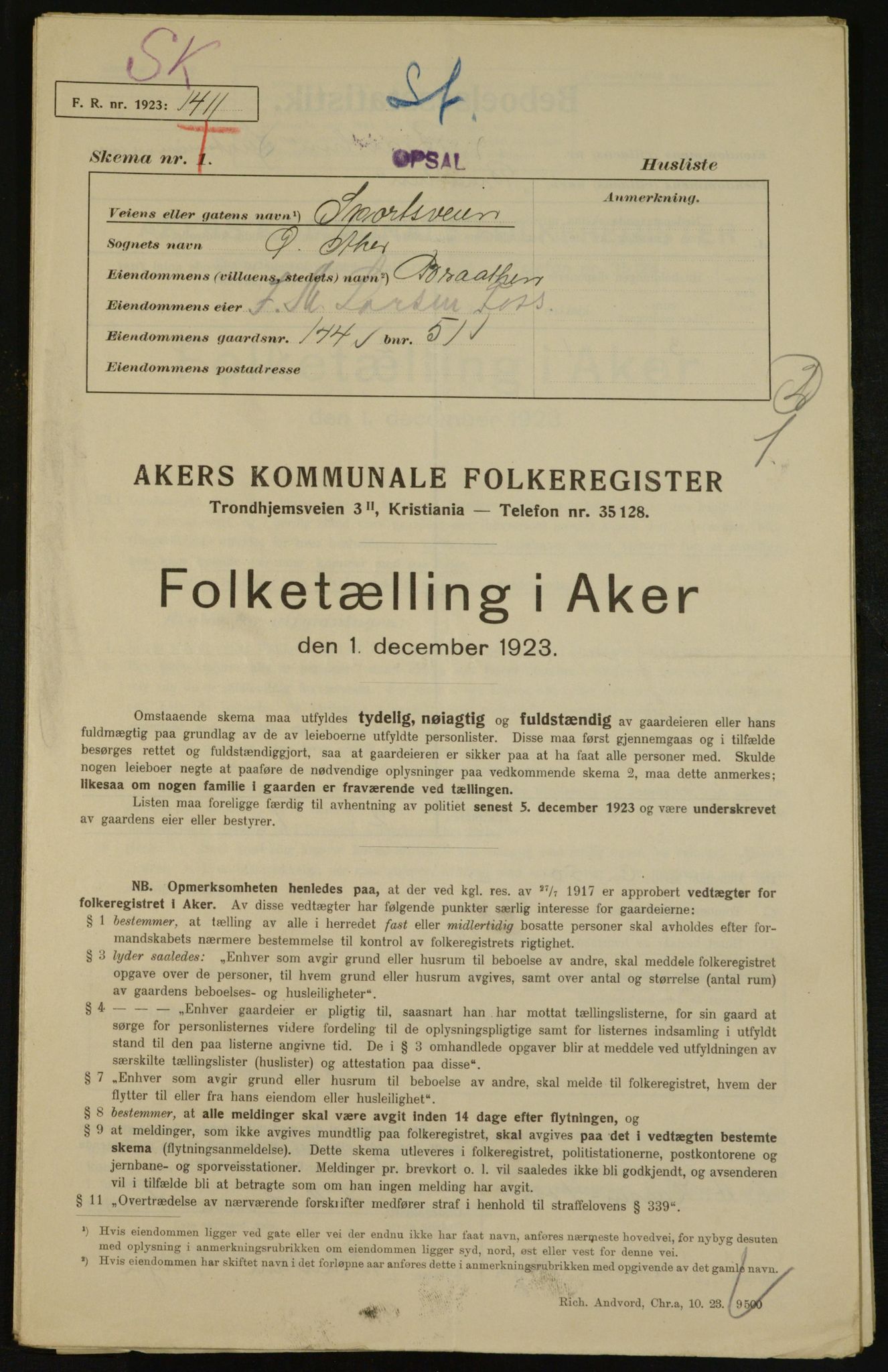 , Kommunal folketelling 1.12.1923 for Aker, 1923, s. 31276