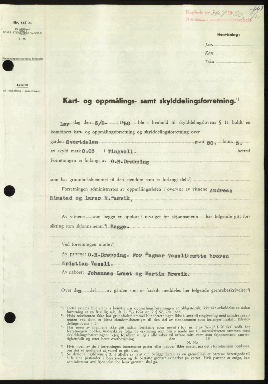 Nordmøre sorenskriveri, SAT/A-4132/1/2/2Ca: Pantebok nr. A116, 1950-1950, Dagboknr: 3407/1950
